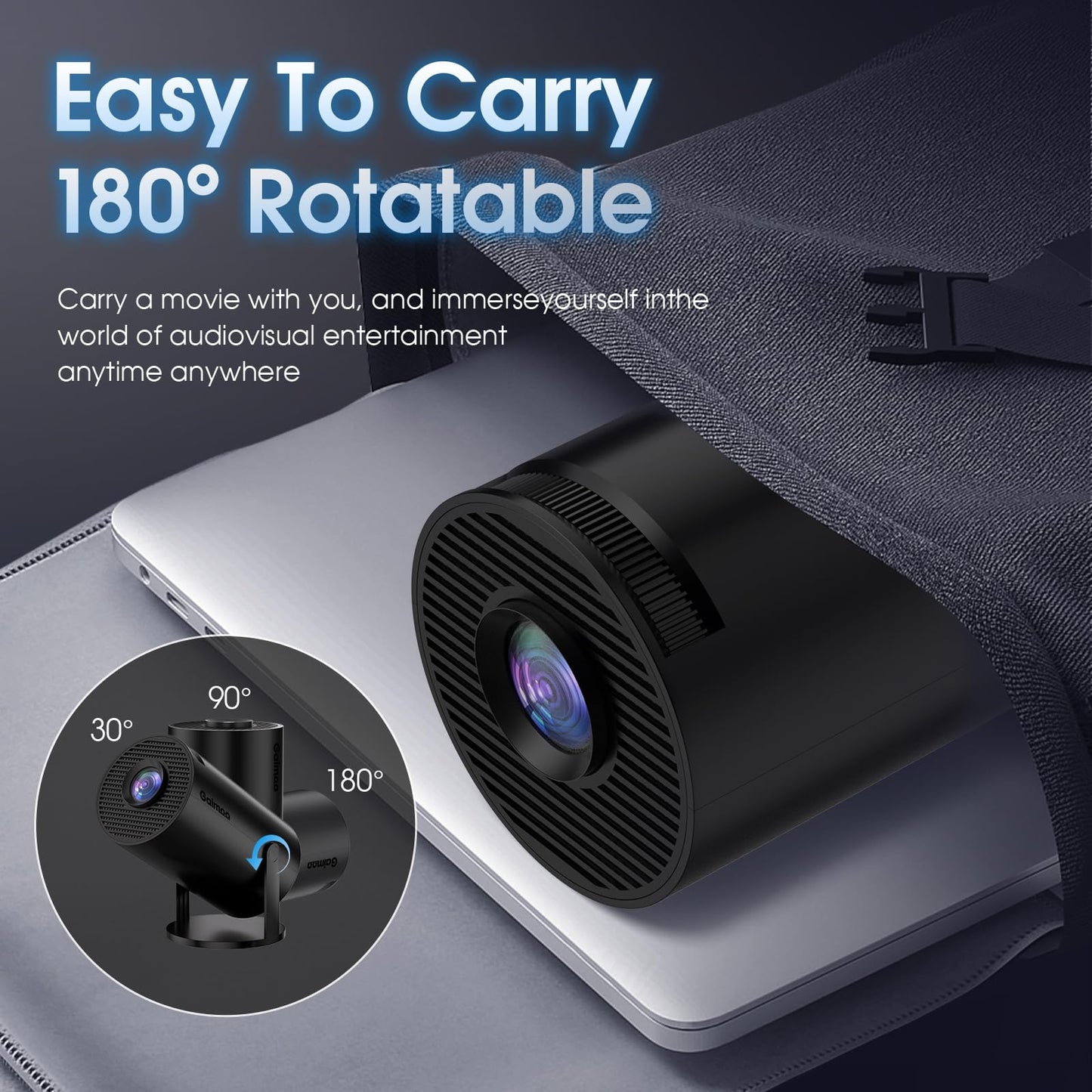 [Built-in App] Mini Projector 2026 Upgraded 1080P 4K Support Portable Projector Dual Control WiFi 6 BT5.2 180° Keystone Compatible with TV Stick/Memory Stick/Smartphone/USB/Laptop, Black