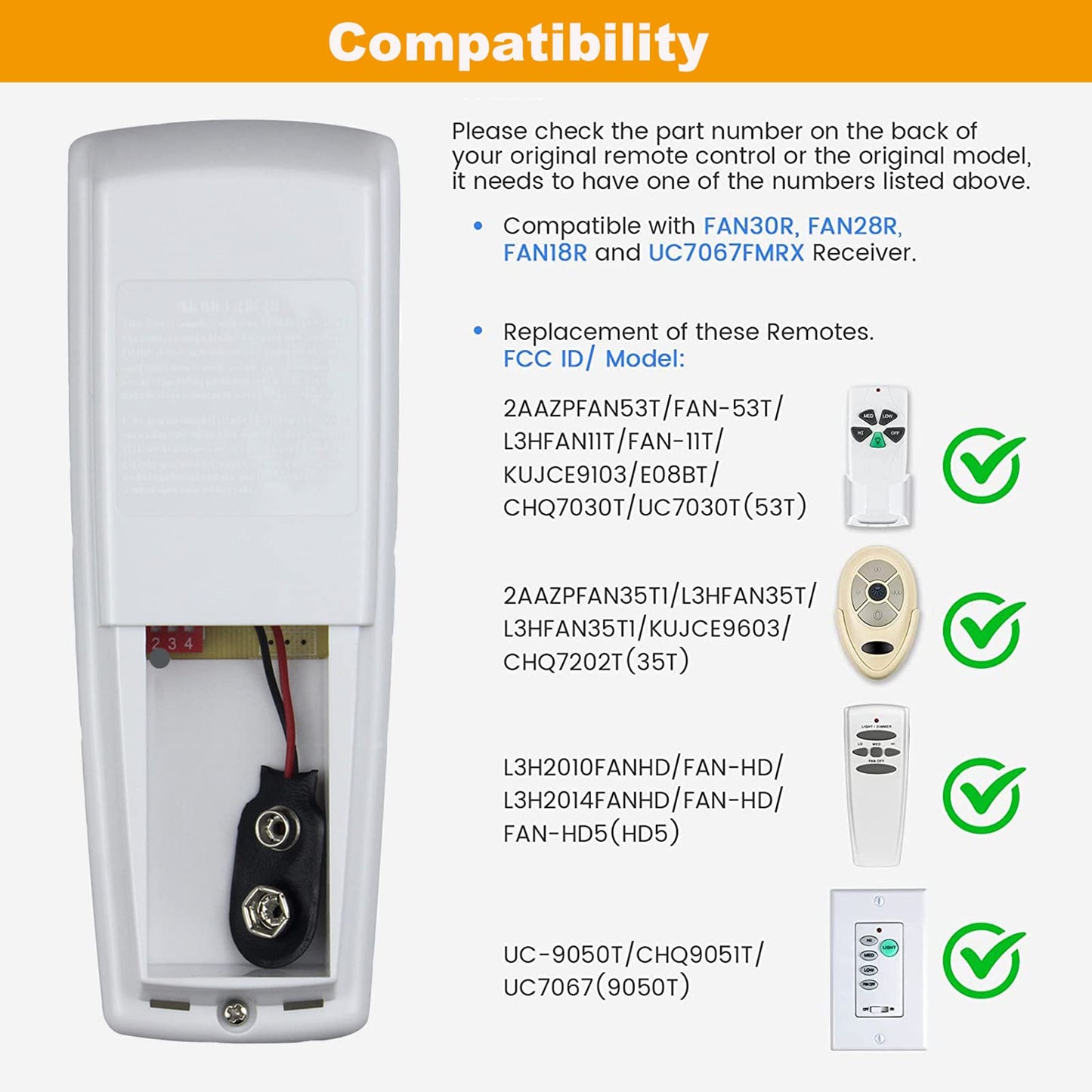 Universal Ceiling Fan Remote Control Kit with dimmer for AC 3-Speed Ceiling Fan Replacement for Hampton Bay Harbor Breeze Hunter UC7078T Fan-HD5 L3H2010FANHD RR7079T CHQ7078T FAN28R Fan-HD Kit