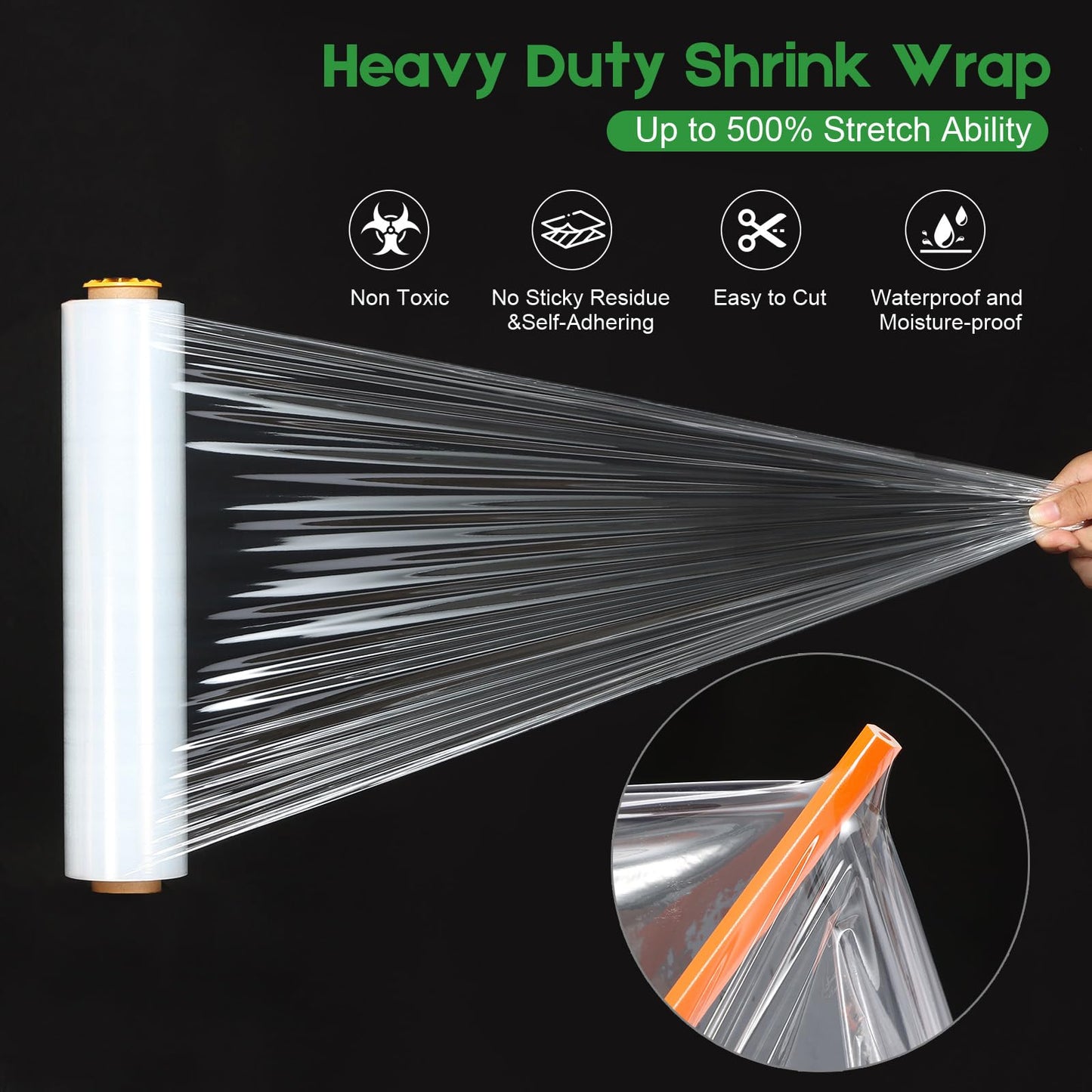 4 Packs Stretch Wrap Stretch Film 15" X 1000 Feet Shrink Wrap Packing Moving Suppliers 60 Gauge Plastic Wrap for Pallet Wrapping Shipping and Surface Protection