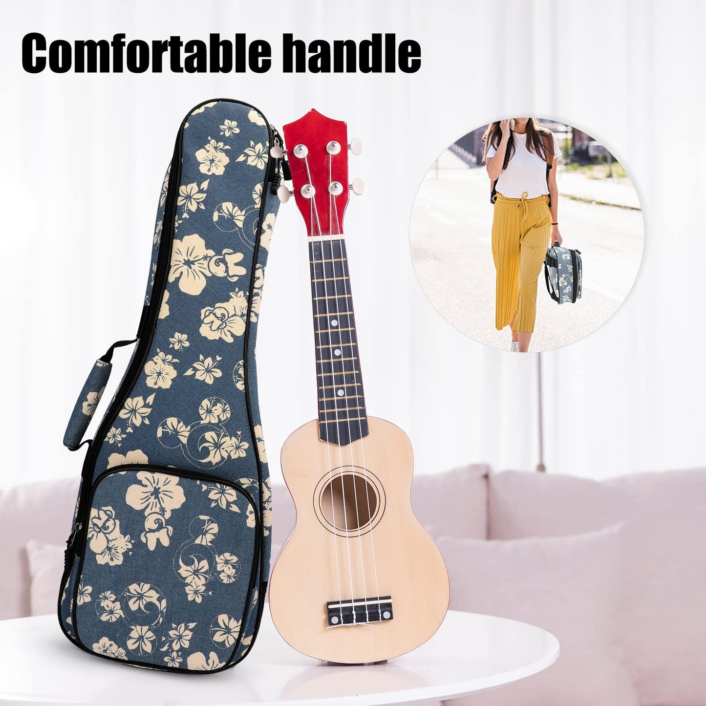 MUINS Ukulele Bag,21 23 26 30 inch Ukelele Case Thicker Pad for Soprano Concert Tenor Uke with Double Adjustable Straps and Handle (Starlit Sky, 23 Inch) (Blue Flower, 26 Inch)