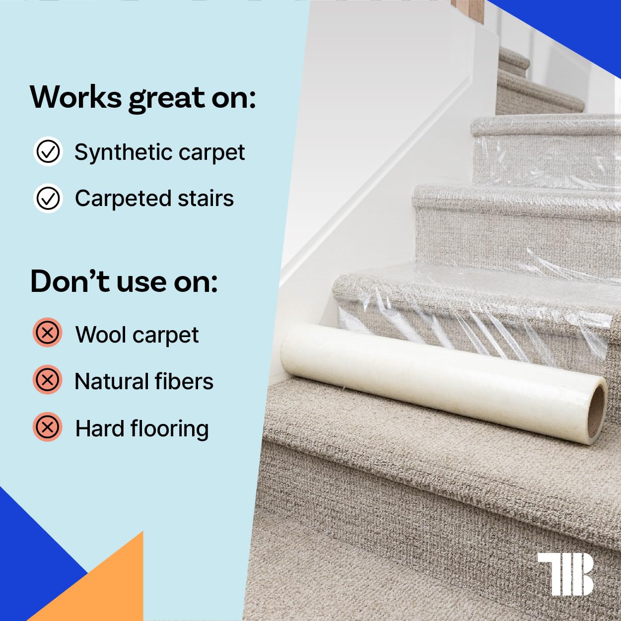 Carpet Protection Film 24" x 200' roll. Made in The USA! Easy Unwind, Clean Removal, Strongest and Most Durable Carpet Protector. Clear, Self-Adhesive Surface Protective Film.