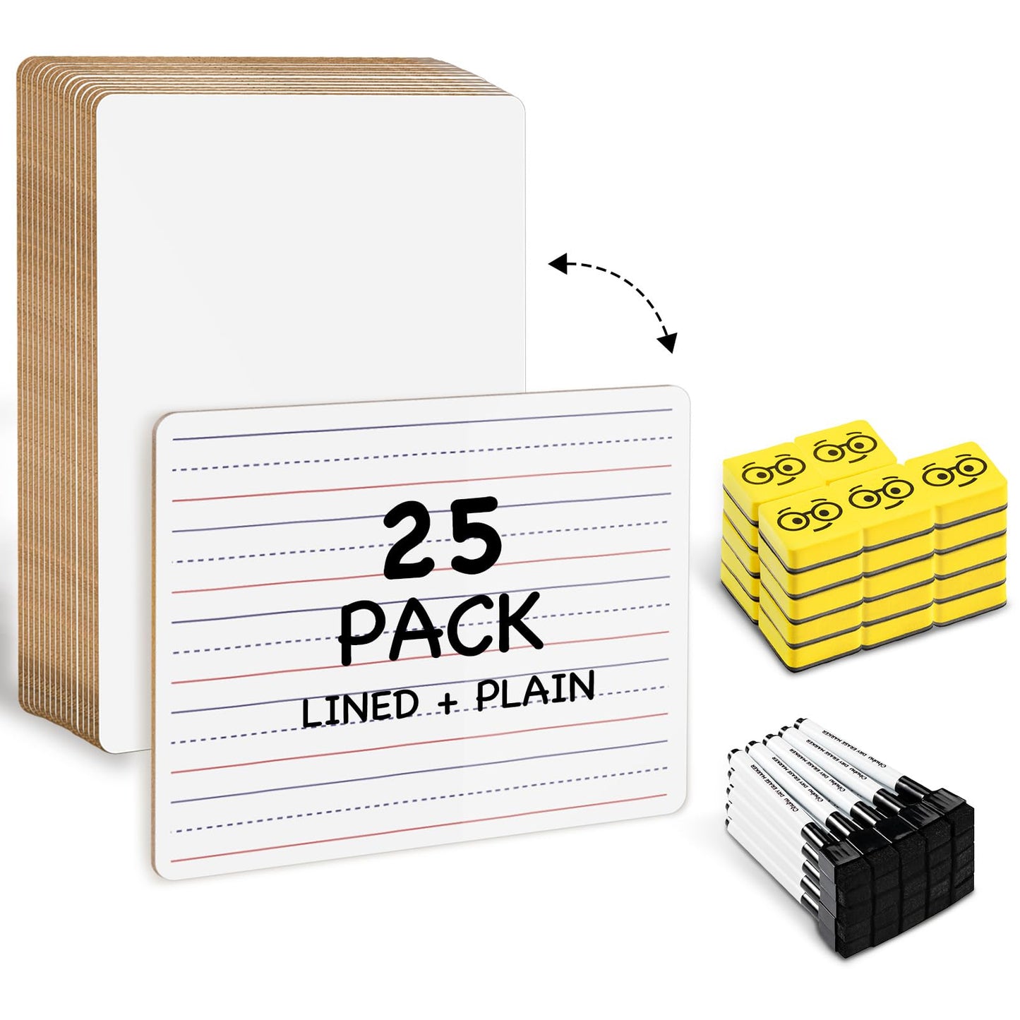 Ohuhu Small White Boards for Kids, 25 Pack, 9 x 12 Inch Mini Whiteboards for Students, Teacher &Classroom, Double Sided Lined/Plain Dry Erase Board Set - Includes 25 Boards, 25 Markers, 25 Erasers