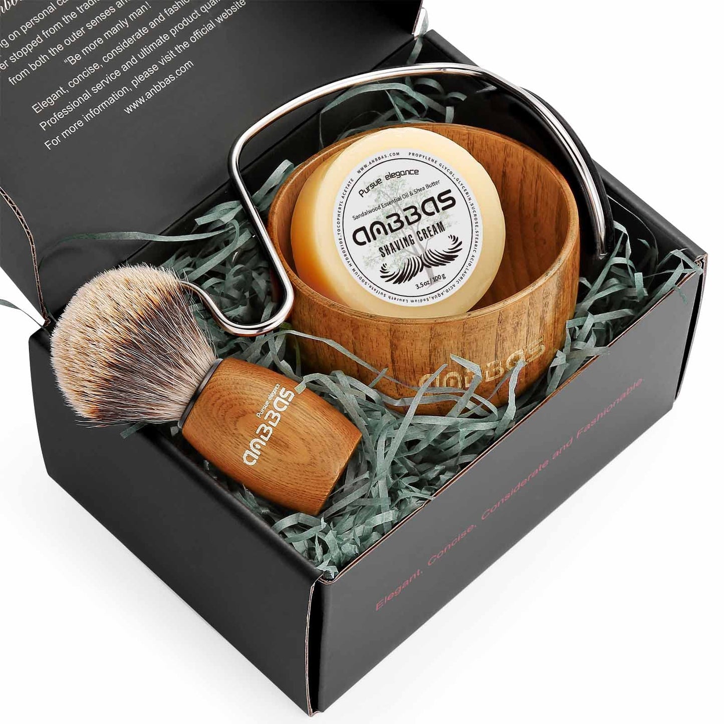 Anbbas Badger Hair Shaving Brush with Wood Handle,Large Soap Bowl,Stainless Steel Shaving Stand and 3.5 oz Natural Shaving Soap Puck Refill for Men