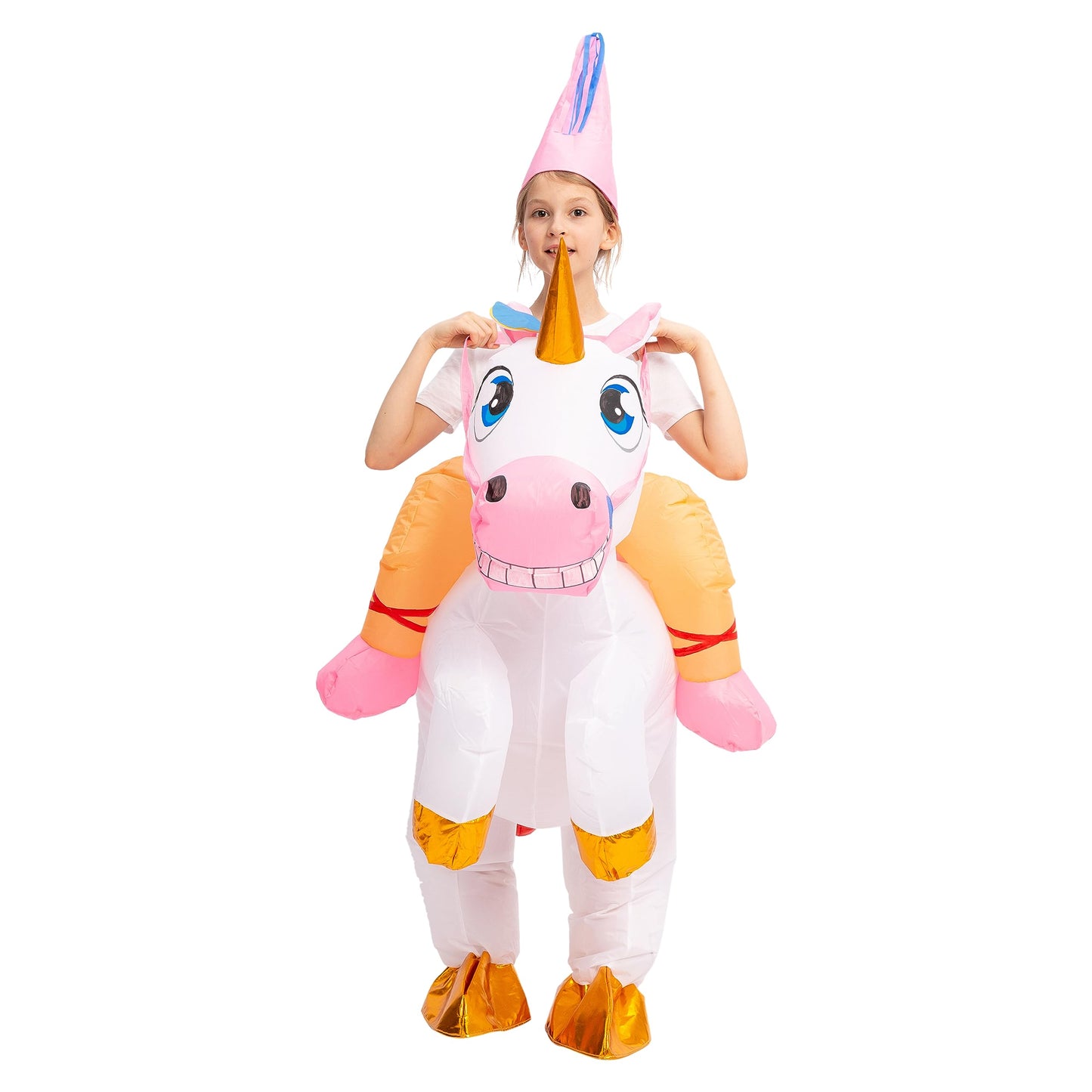 Spooktacular Creations Kids Inflatable Costume, Ride on Light-up Unicorn Air Blow Up Halloween Costumes，S