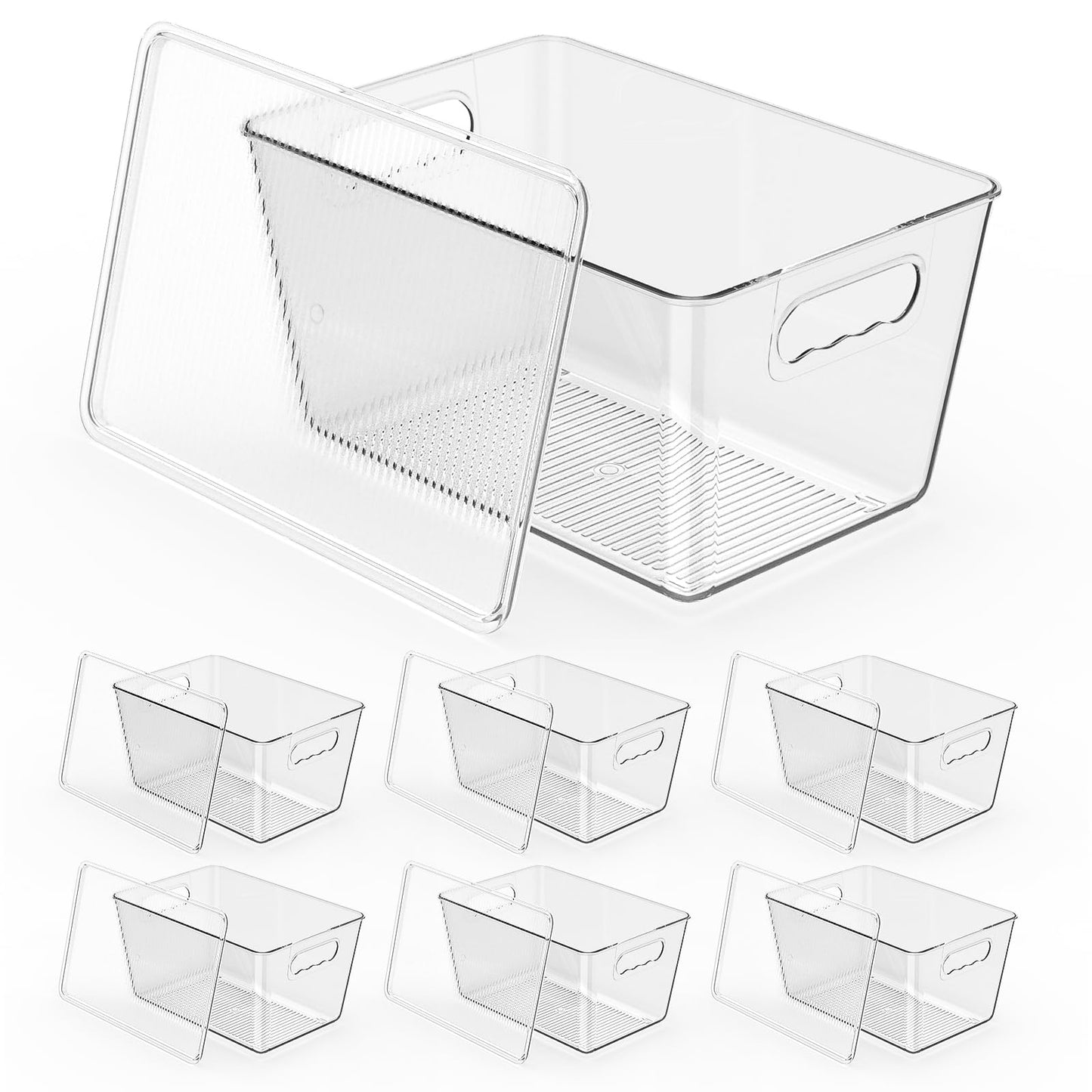 KJIXYUNG Clear Plastic Storage Bins, Pantry Organizers & Storage Containers, Cabinet Organizer, Home Organization Must Haves for Kitchen, Laundry Room, Office, Closet & Freezer (6 Pack with Lids)