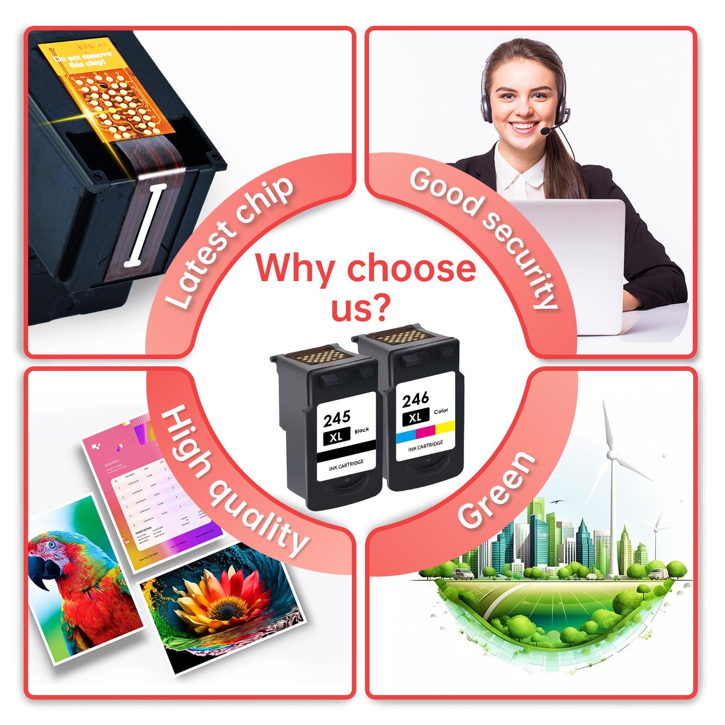 245XL 246XL Ink Cartridge Combo Pack Replacement for Canon Ink 245 246 243 244 Work for Pixma TR4520 TR4527 MG2522 MG2520 MX490 MX492 TS202 TS302 TS3320 MG2920 Printer (Black, Color 2-Pack)