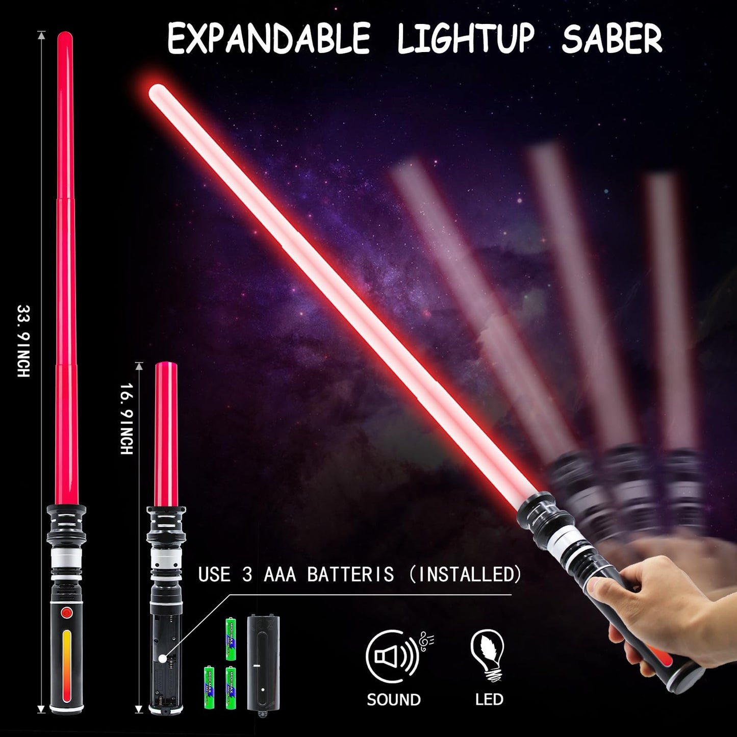 Light Saber for Kids, 3 Packs Light Sabers with FX Sound and Motion Sensors Light up Sword for Halloween Xmas Children's Day Gifts, Dress Up Parties Costum