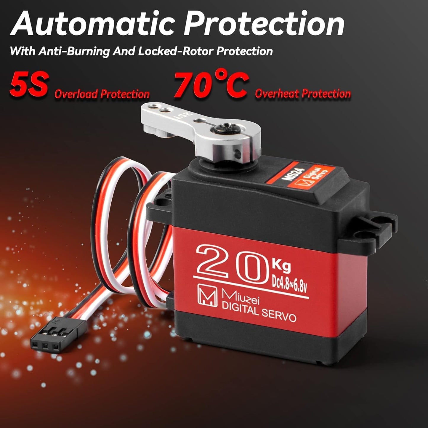 Miuzei 20KG Servo Motor High Torque Digital Servo Metal Waterproof Servo for R/C Car Robot, DS3218 Control Angle 270° (4)