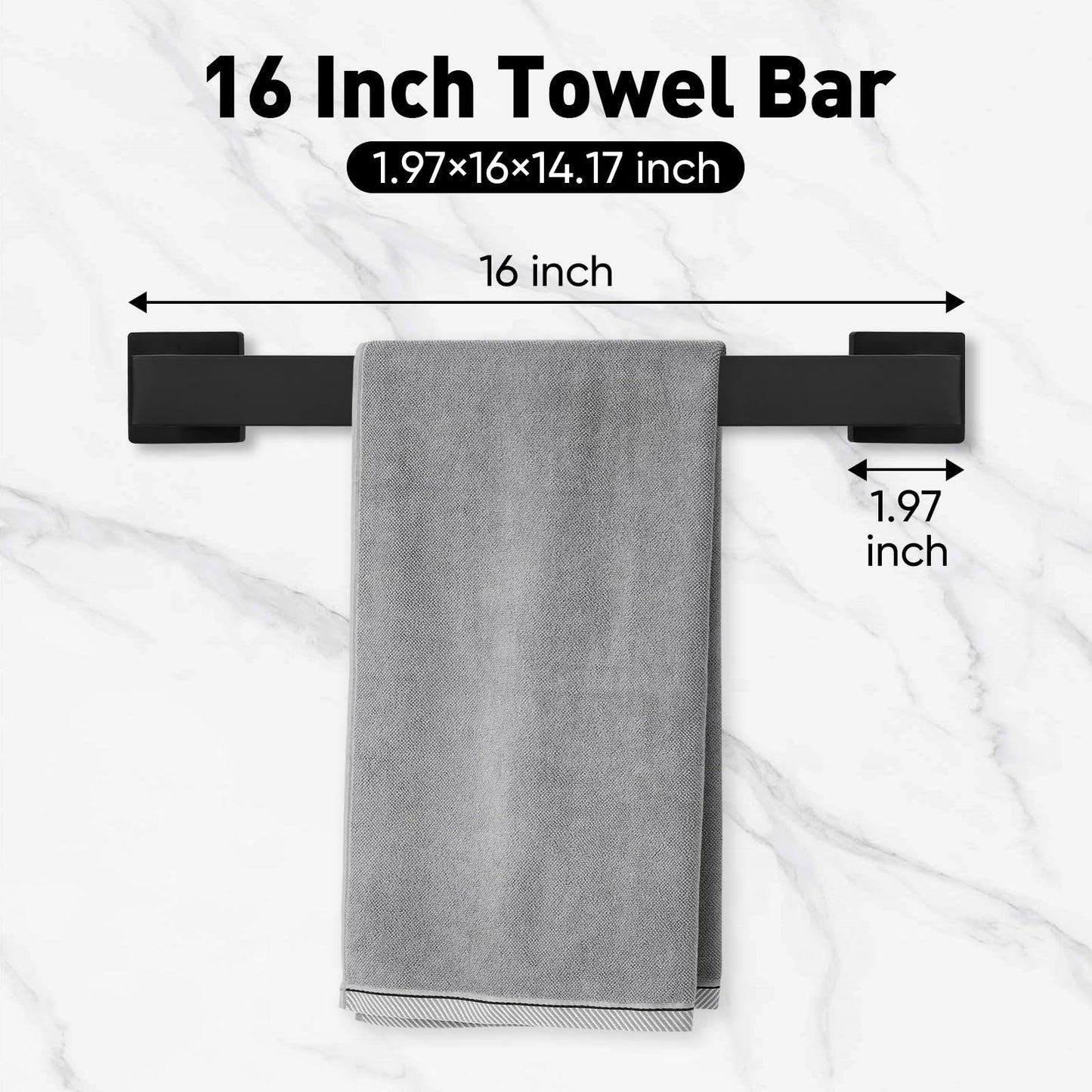 BlumWay 5-Pieces Matte Black Bathroom Accessories Set, 16 Inch Bathroom Hardware Set, SUS304 Stainless Steel Bath Towel Bar, Toilet Paper Holder,Towel Racks for Bathroom Wall Mounted