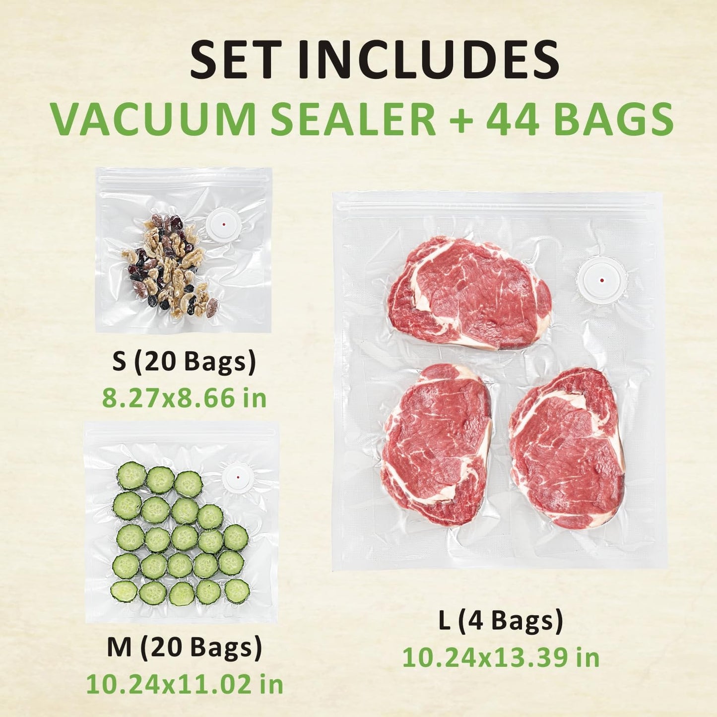 Yimi Vacuum Sealer, Handheld Vacuum Sealer for Food, with 44 Reusable Vacuum Sealer Bags, S, M, L size, Portable Vacuum Sealer with Visual Water Tank, with wireless Rechargeable for Kichen, Camping