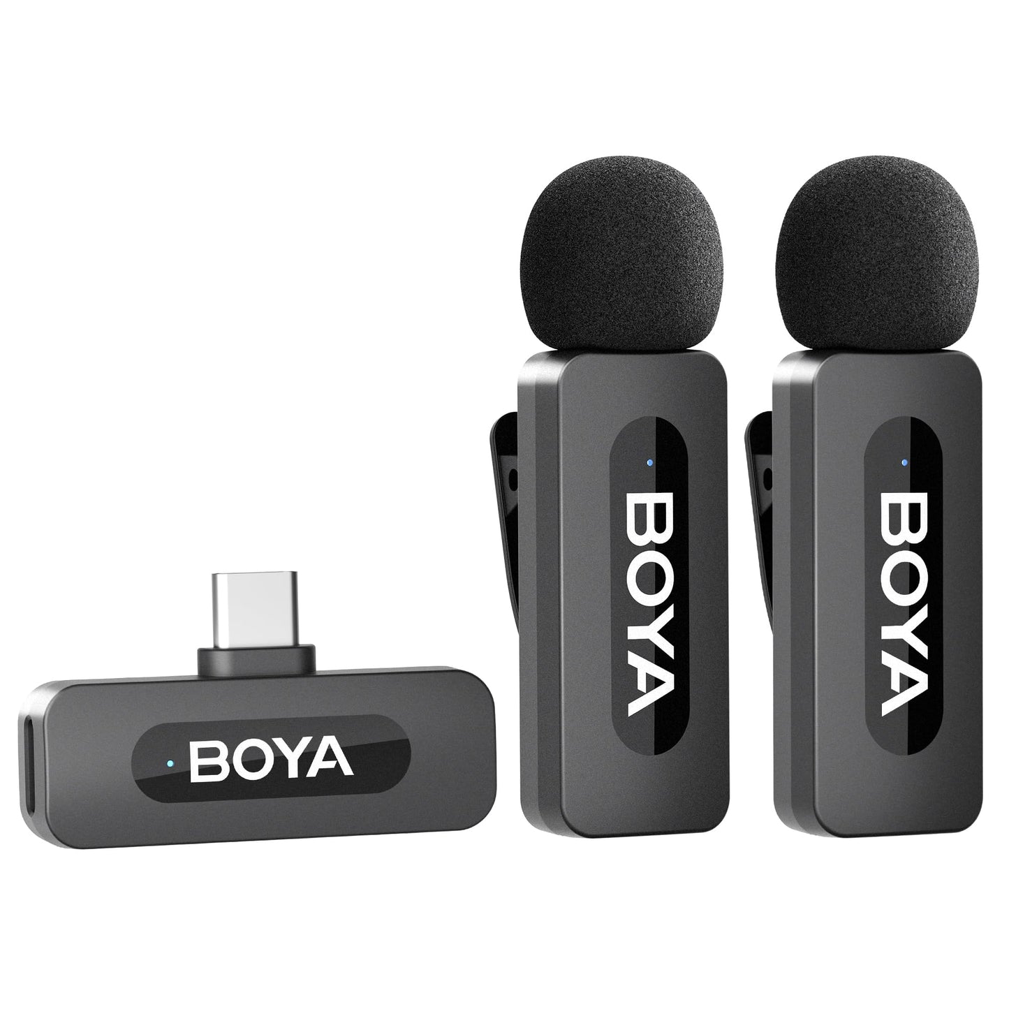 BOYA Dual Wireless Lavalier Lapel Microphone for Android Smartphone Laptop - Mini Omnidirectional USB C Condenser Video Recording Mic for Interview Podcast Vlog YouTube Live Stream (TX+TX+RX)