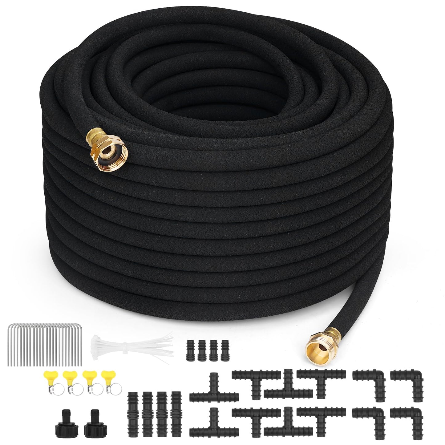 MHMHM Soaker Hose 100FT 1/2 Inch Rubber Garden Drip Irrigation Hose with Solid Brass Connector Water Saving Linkable Soaker Hose for Garden Bed Flower Vegetable Lawn (100FT)