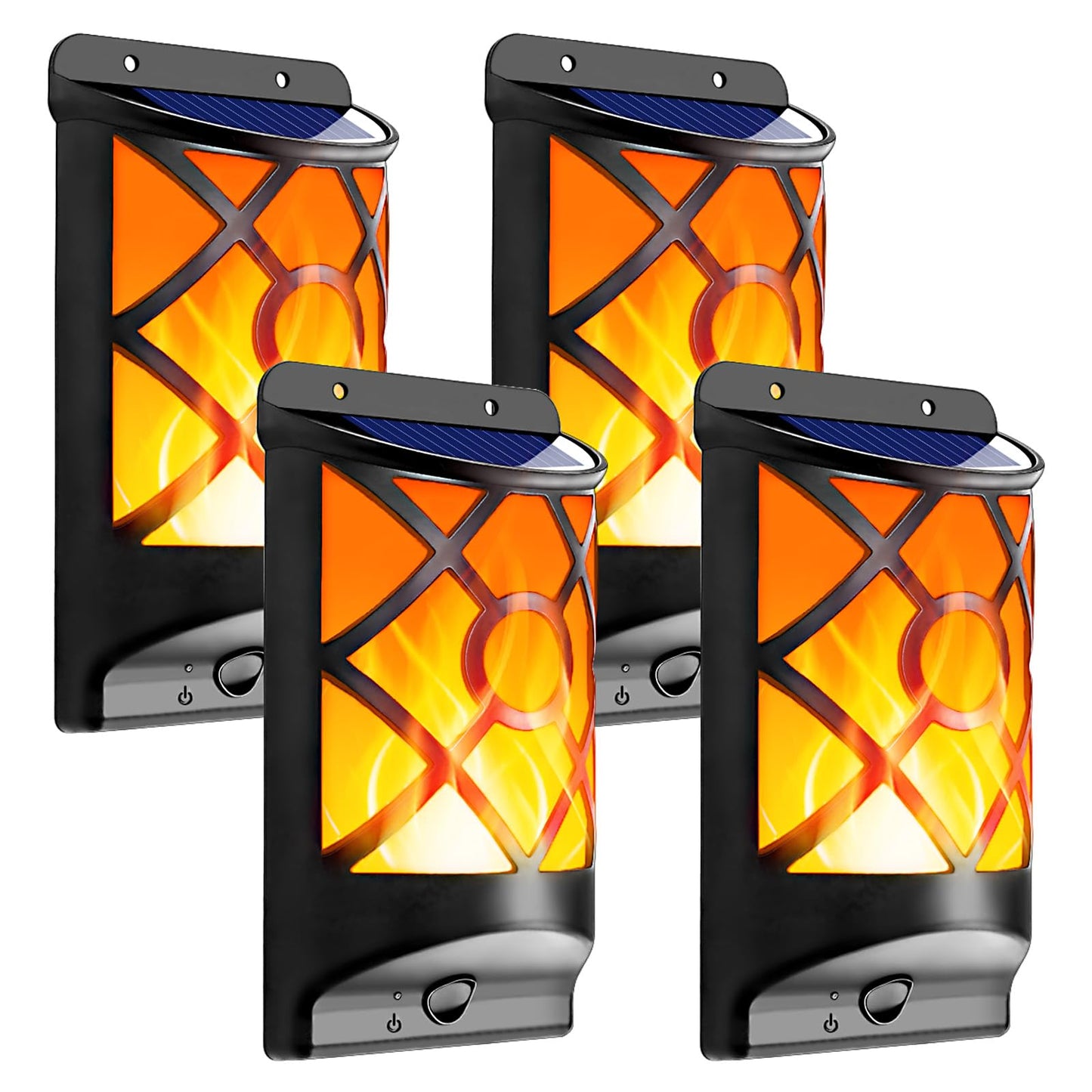 LazyBuddy Solar Flame Lights Outdoor, Flickering Flames Solar Fire Wall Light, 66LED Upgraded Auto On/Off Christmas Landscape Decorations Wall Mount Night Lights for Fence Deck Patio Porch (4 Pack)