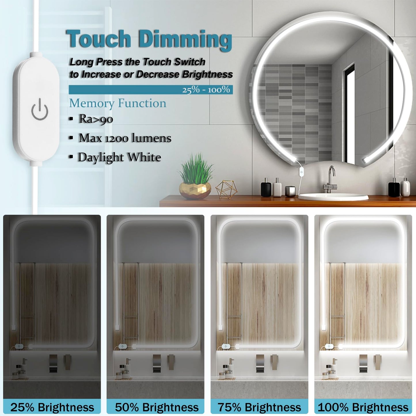 Blikshin Vanity Lights for Mirror,10ft 6000k/Not Dazzling/360LED/Dimmable Mirror Lights Stick On,ELT Approval 12v Light for Vanity Stick On,for Bathroom/Dressing/Full Body