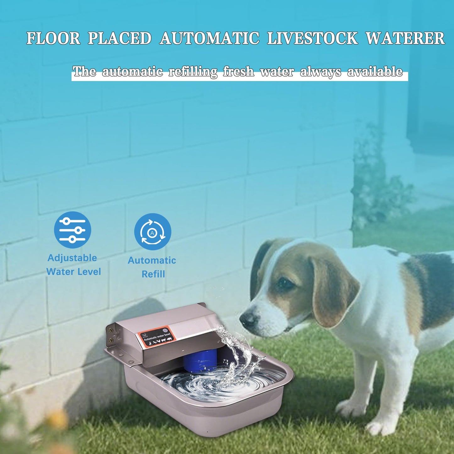 Boajf Automatic Dog Water Bowl, with Drainage System, Stainless Steel Auto Pet Waterer for Outdoor Yard, Includes Drain Valve, Float Valve, Hose Quick Connector, for Small Animal (1 Quart)