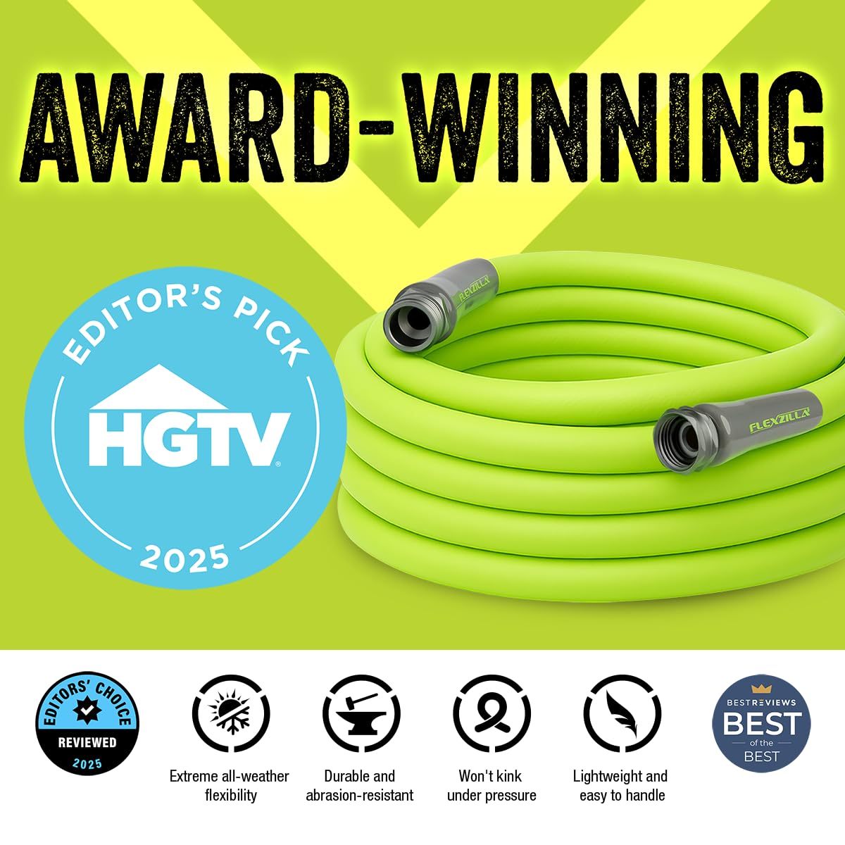 Flexzilla Garden Hose, 5/8'' X 50', Heavy Duty, Lightweight, Drinking Water Safe-HFZG550YW