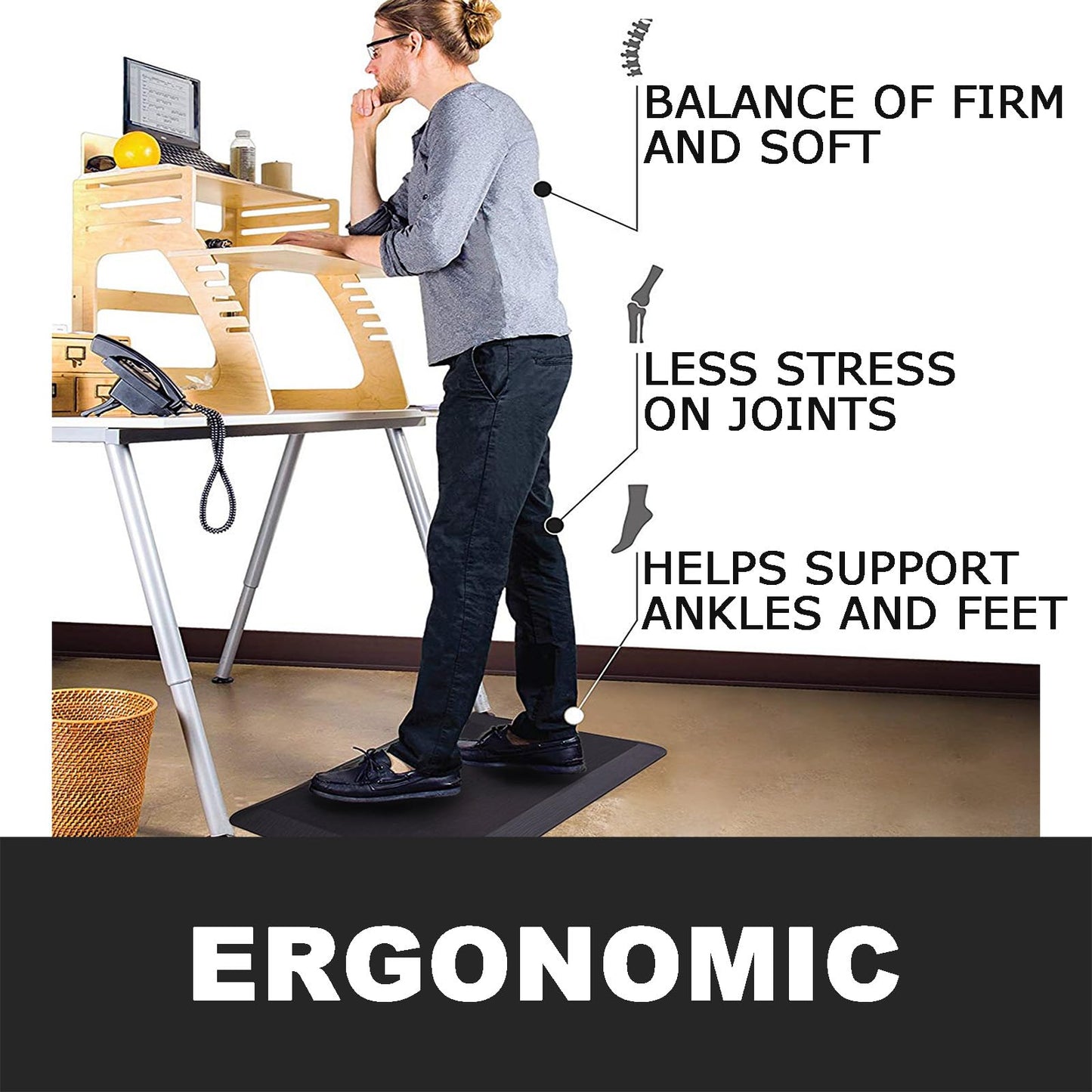 1" Extra Thick Anti Fatigue Floor Mat,Kitchen Mat, Standing Desk Mat – Comfort at Home, Office, Garage - Advanced PU Foam - NOT PVC (Black, 17x40x1-Inch)