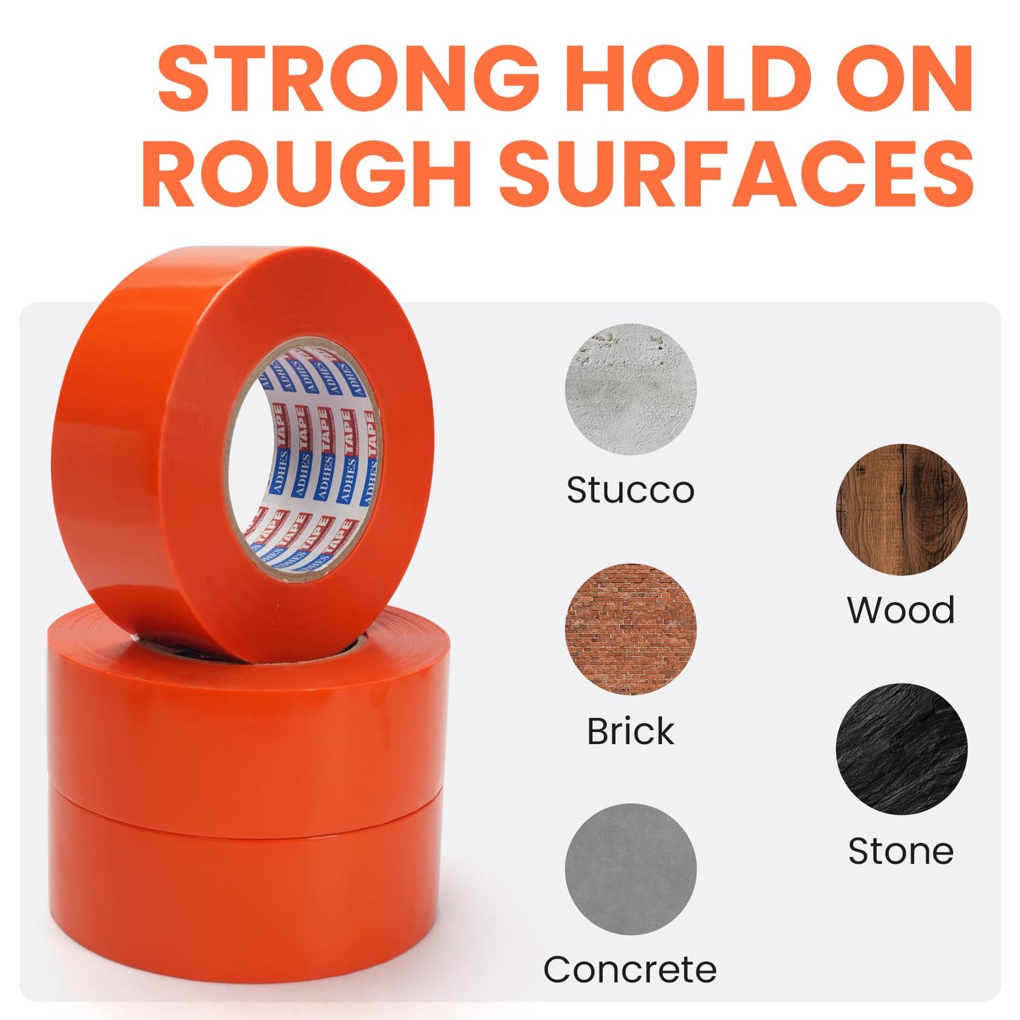 ADHES Stucco Tape, 2 Inch x 60 Yards, 7-Day UV Resistant Outdoor Masking Tape for Construction, Masonry & Exterior Painting, Orange Professional Painter Tape, Clean Removal, 6 Rolls