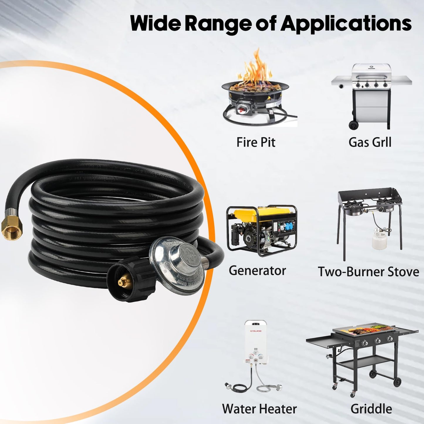 onlyfire Universal QCC1 Low Pressure Propane Regulator with 12 ft Hose for Most LP Gas Grill, Patio Heater and Fire Pit Table, 3/8" Female Flare Nut