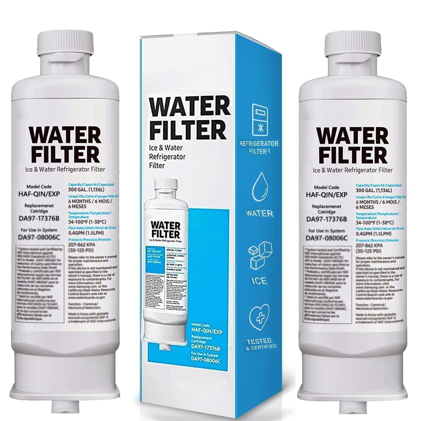 Water Filter DA97-17376B Refrigerator Replacement for Samsung HAF-Qin/EXP, DA97-17376B, DA97-08006C, HAF-Qin (2 Count)