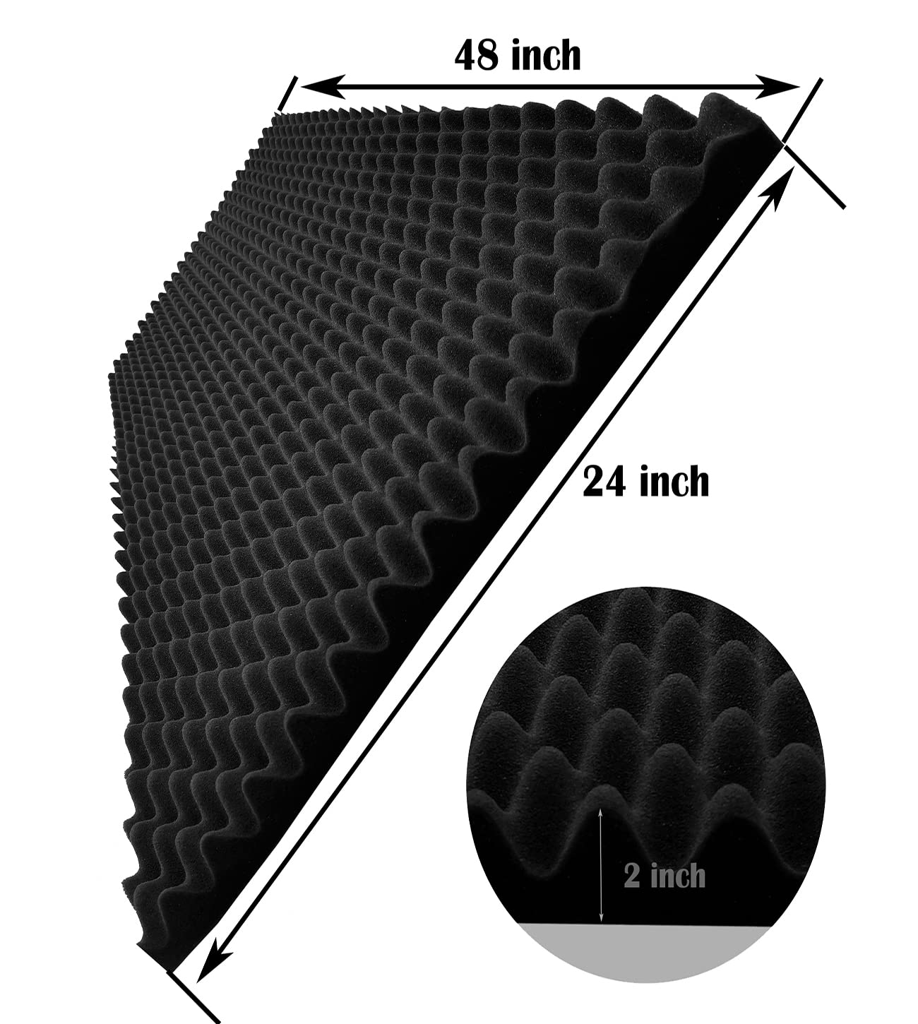 Yaolabjer 2 Pack 48"X 24"X 2" Black Sound Proof Foam Panels, Acoustic Foam Egg Crate Foam Panel, Noise Cancelling Foam Studio Foam Panel, Sound Panels Noise Reducing For Walls