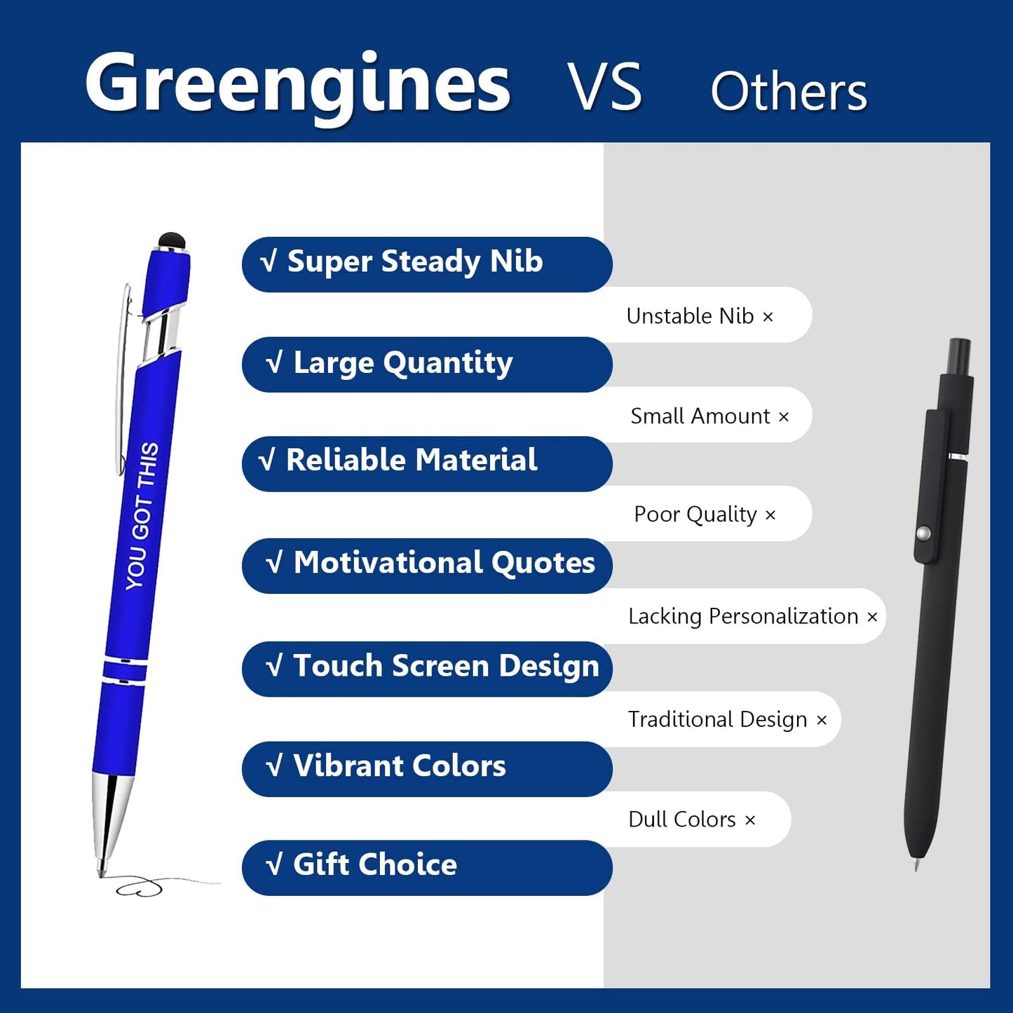Greengines 30 Pcs Inspirational Pens - Motivational Ballpoint Pens Bulk with quotes Stylus Tip Gifts for School Coworkers Black Ink