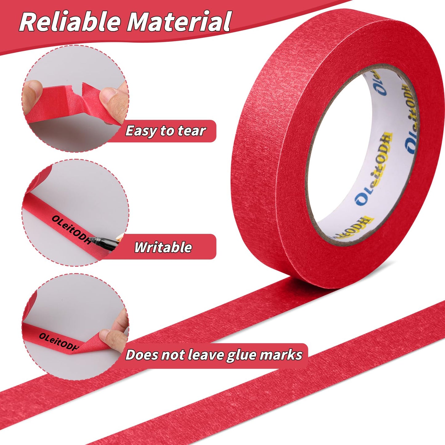 Oleitodh 15 Rolls Red Painters Tape Bulk 1 inch x 825 Yards, Painters Masking Tape No Residue Wall Painting Tape Artist Tape Trim Edge Finishing Tape for Wall Painting Decoration DIY Supplies