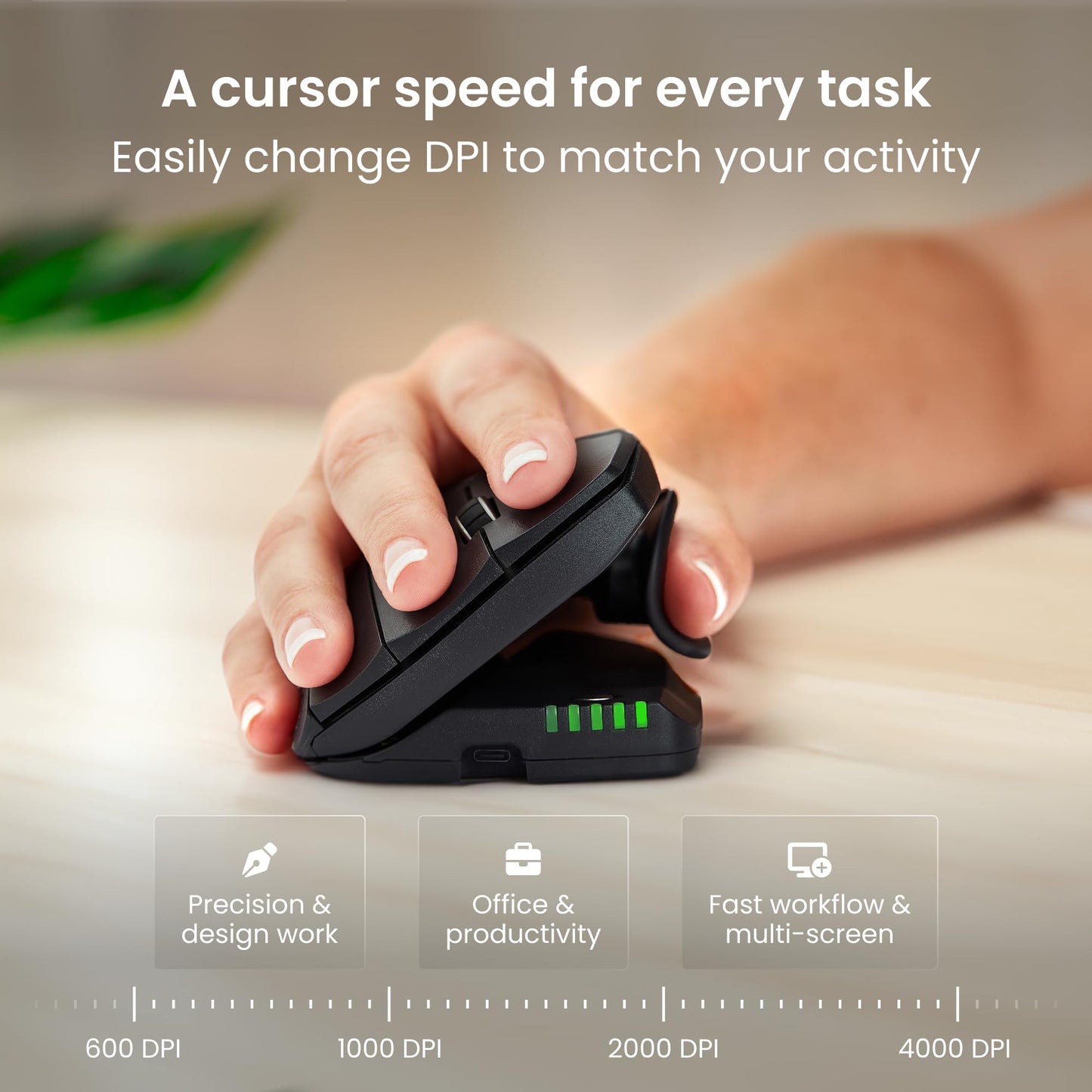 Contour Unimouse: Ergonomic Vertical Mouse Design Relieves Muscle Strain, Adjustable 35°-70° Angle, Customizable Thumb Rest, Rechargeable Battery, 6 Programmable Buttons, Mac and PC