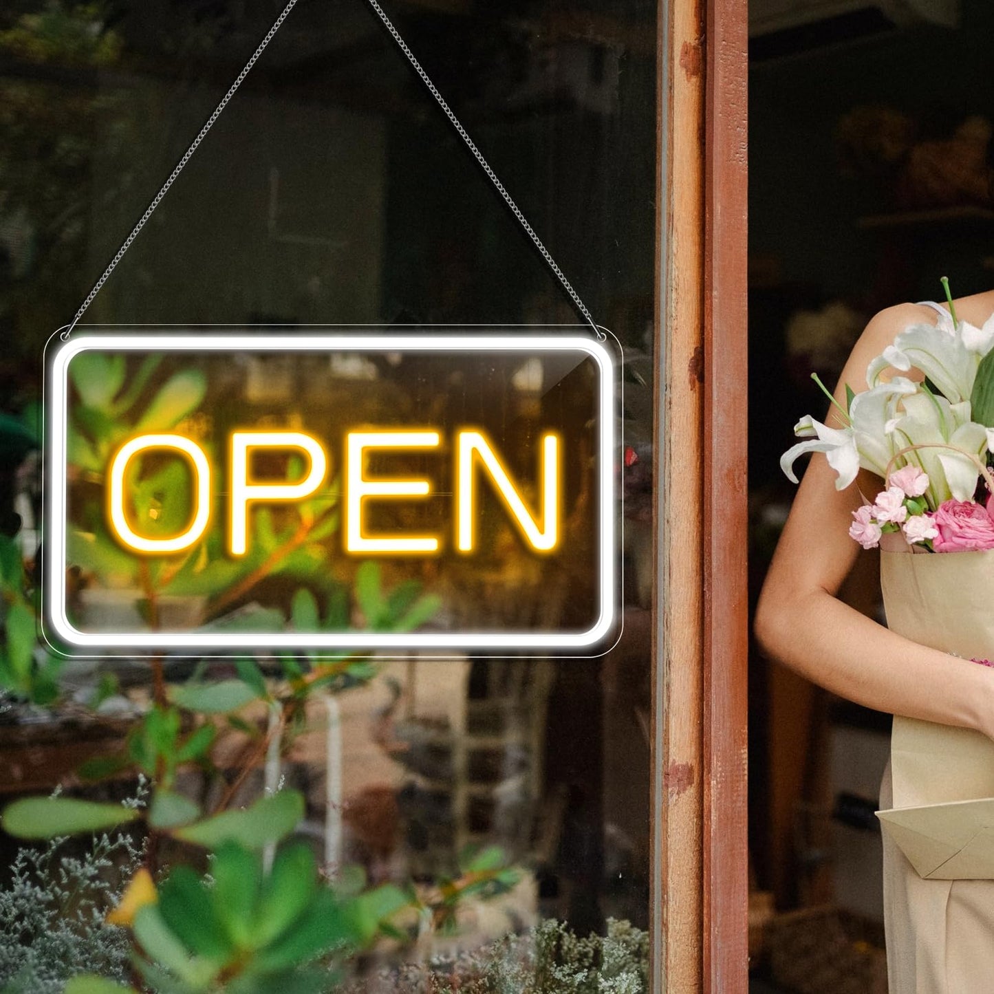 Neon Open Sign 16"x 9", Dimmable LED Open Signs for Business, Ultra Bright USB Powered Open Sign with On/Off Switch, Adjustable Brightness, for Window Stores Restaurants Offices Wall Bar Cafe