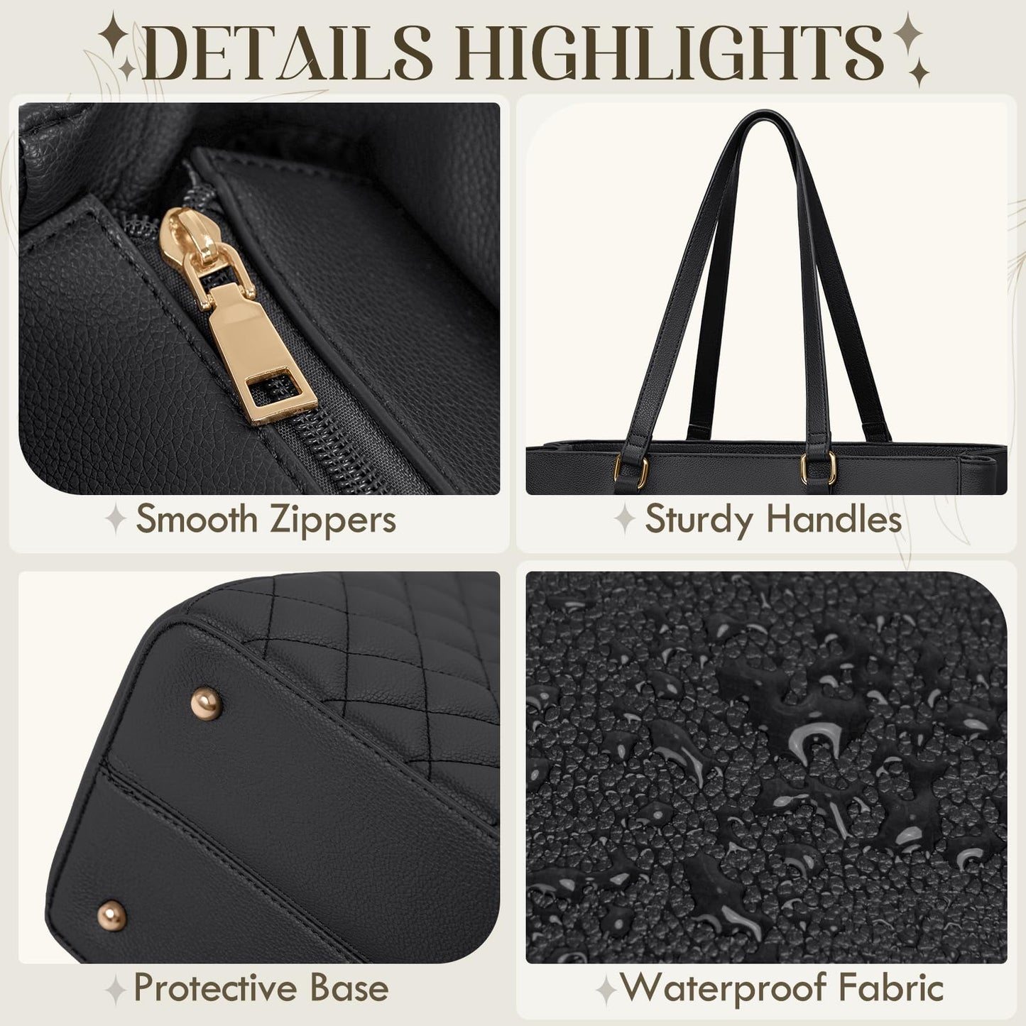 RAINSMORE Laptop Bag for Women 15.6 Inch Work Tote Bags Leather Laptop Tote Professional Laptop Purse Computer Handbag Womens Briefcase Tote with Clutch for Teacher Office Travel, Black