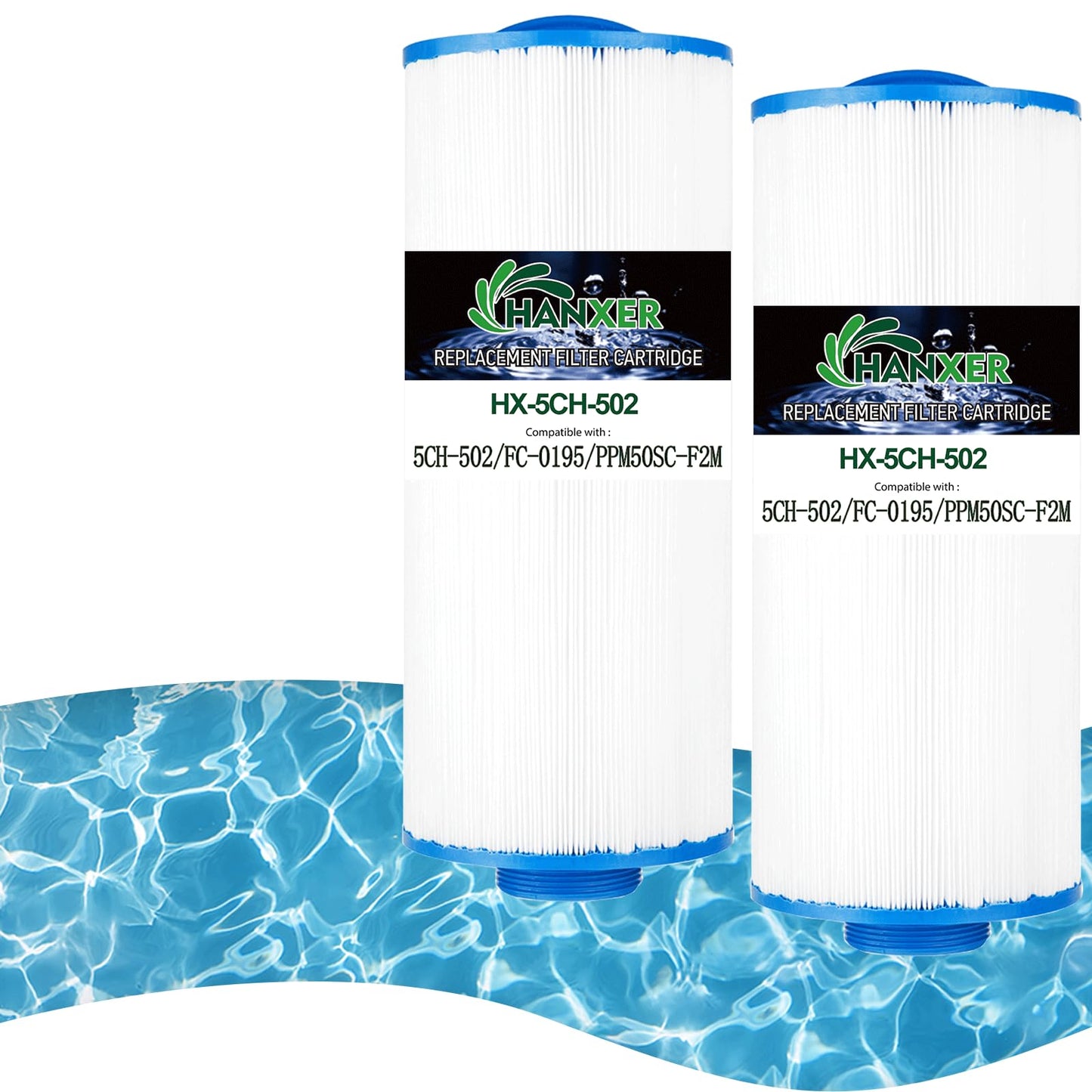 HANXER 5CH-502 Spa Filter Cartridge Replaces for PPM50SC-F2M, Filbur FC-0195, Marquis Spa 20041, 20091, 370-0237, C-5303, 50501, 2" Male Thread/MPT Hot Tub Filter, 50 sq.ft Cal Spas, 2 Pack