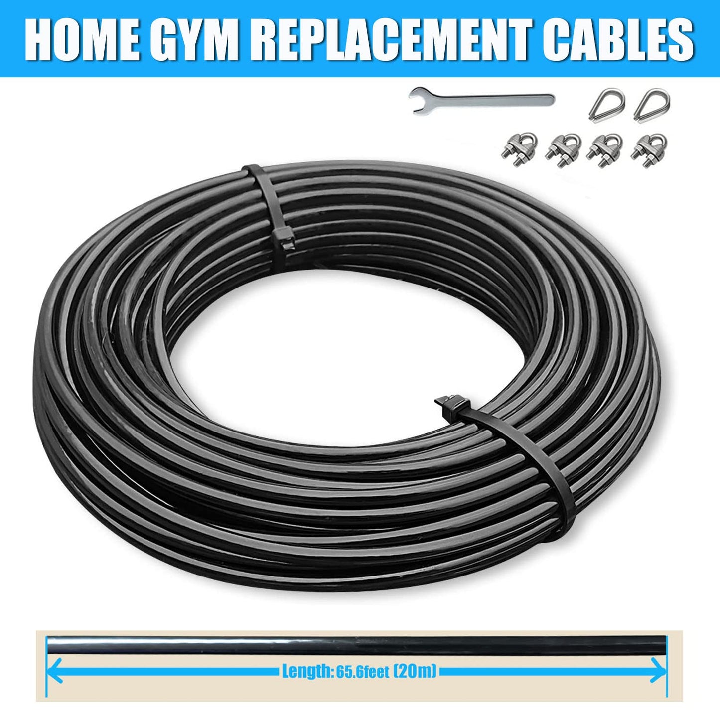 DIY Home Gym Pulley Cable Replacement, 65.6/98.4 Ft Wire Rope, 5mm TPU Coated Steel Cable for Weight Lift Pulley System