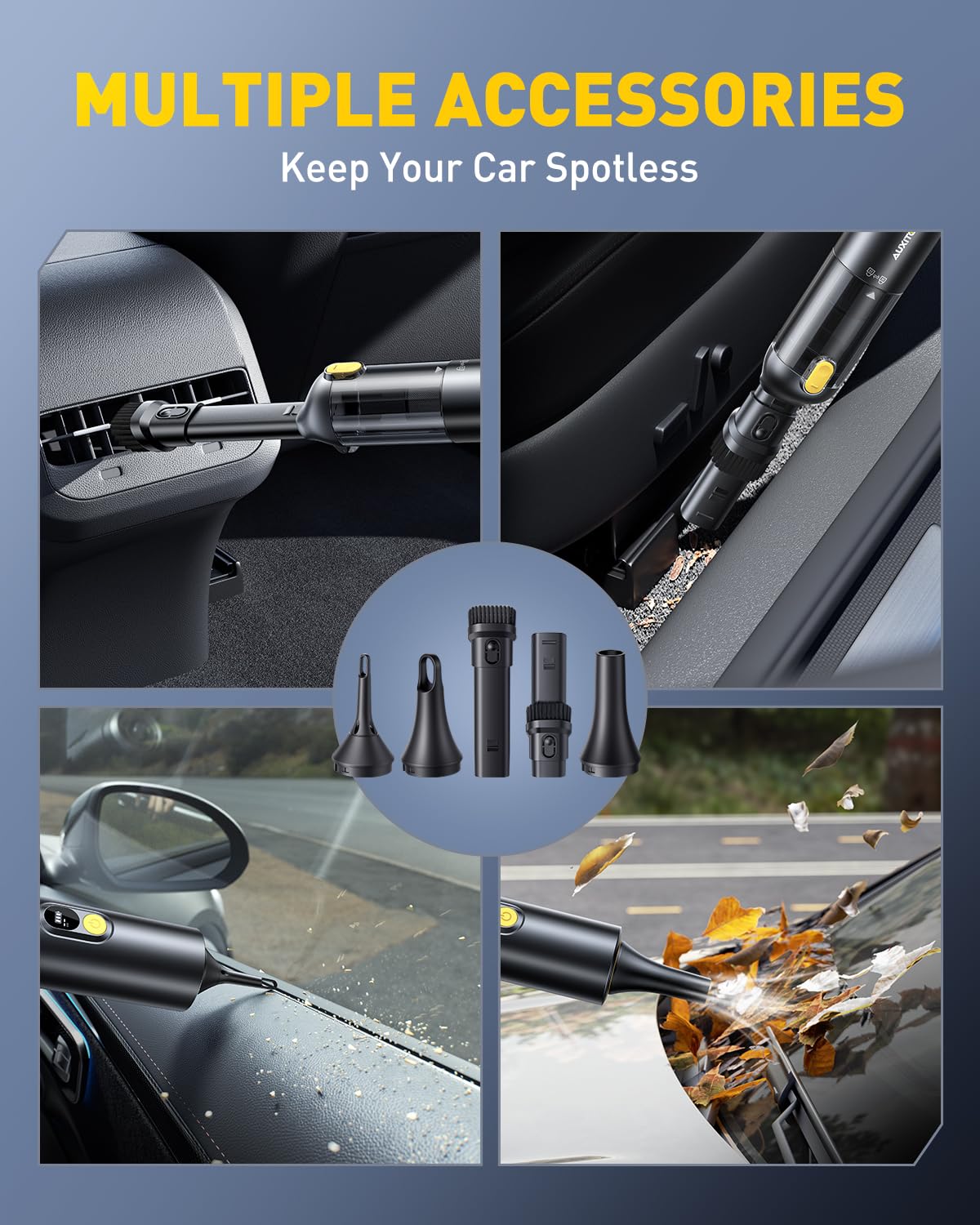 AUXITO Car Vacuum Cleaner, 14000Pa Powerful Suction Handheld Vacuum Cordless, 4 in 1 Mini Portable Car Vacuum Cordless, Small Vacuum Dust Buster for Car, Home, Pet, Office