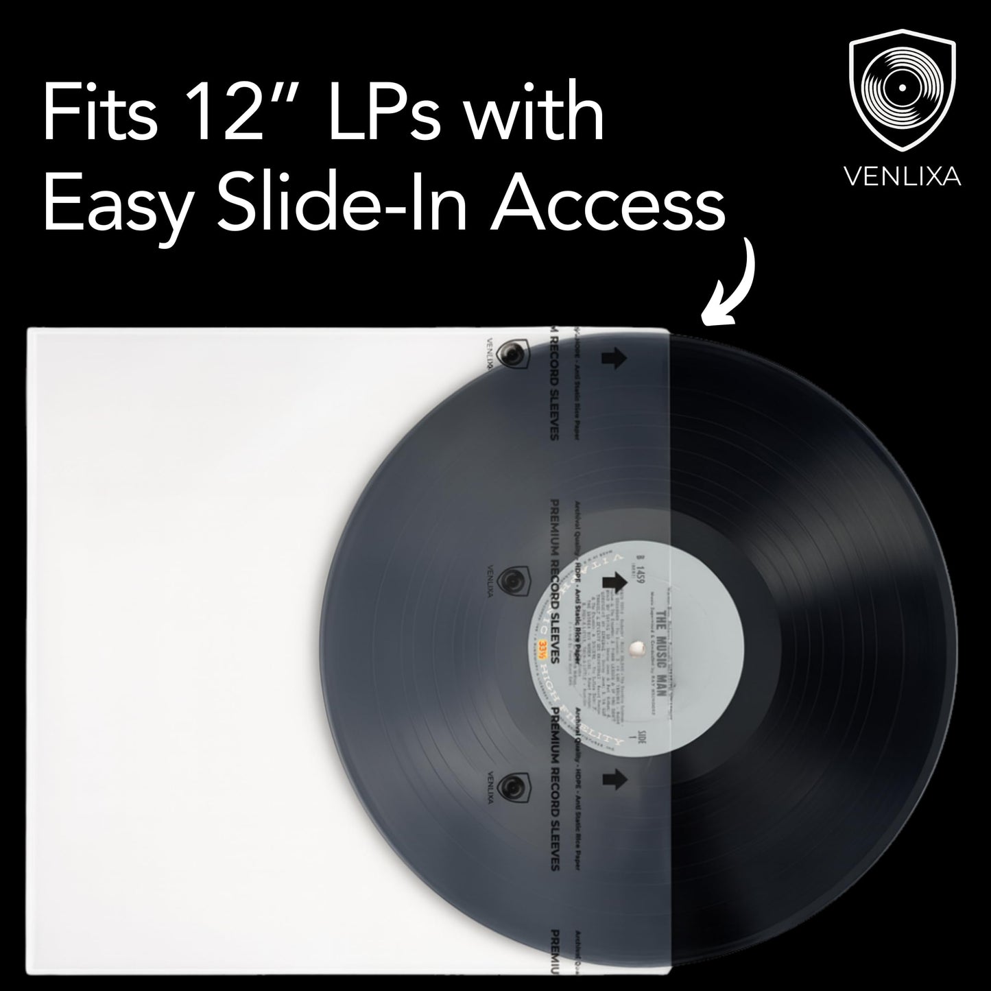 Venlixa 12″ Premium Vinyl Record Inner Sleeves (100 Pack), Anti-Static HDPE Rice Paper LP Covers, Durable Clear Acid-Free Album & Sleeves Protect Records from Moisture, Dust and Scratches