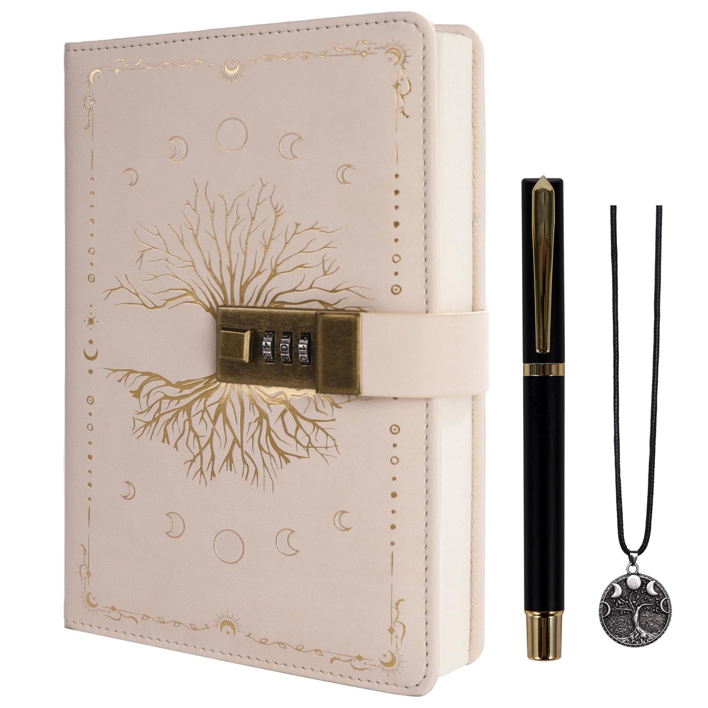 TIEFOSSI Diary with Lock, Tree of Life Vintage Locked Journal for Women Men, A5 Refillable Notebook with Lock, 224 Numbered Pages