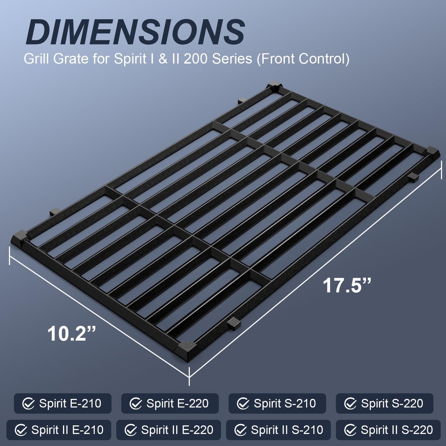 Uniflasy 7637 17.5 Inch Grill Cooking Grates for Weber Spirit & Spirit II 200 Series Spirit E210 Spirit E220 Spirit S210, Spirit S220 with Front Control Weber Spirit 200 Grill Grates