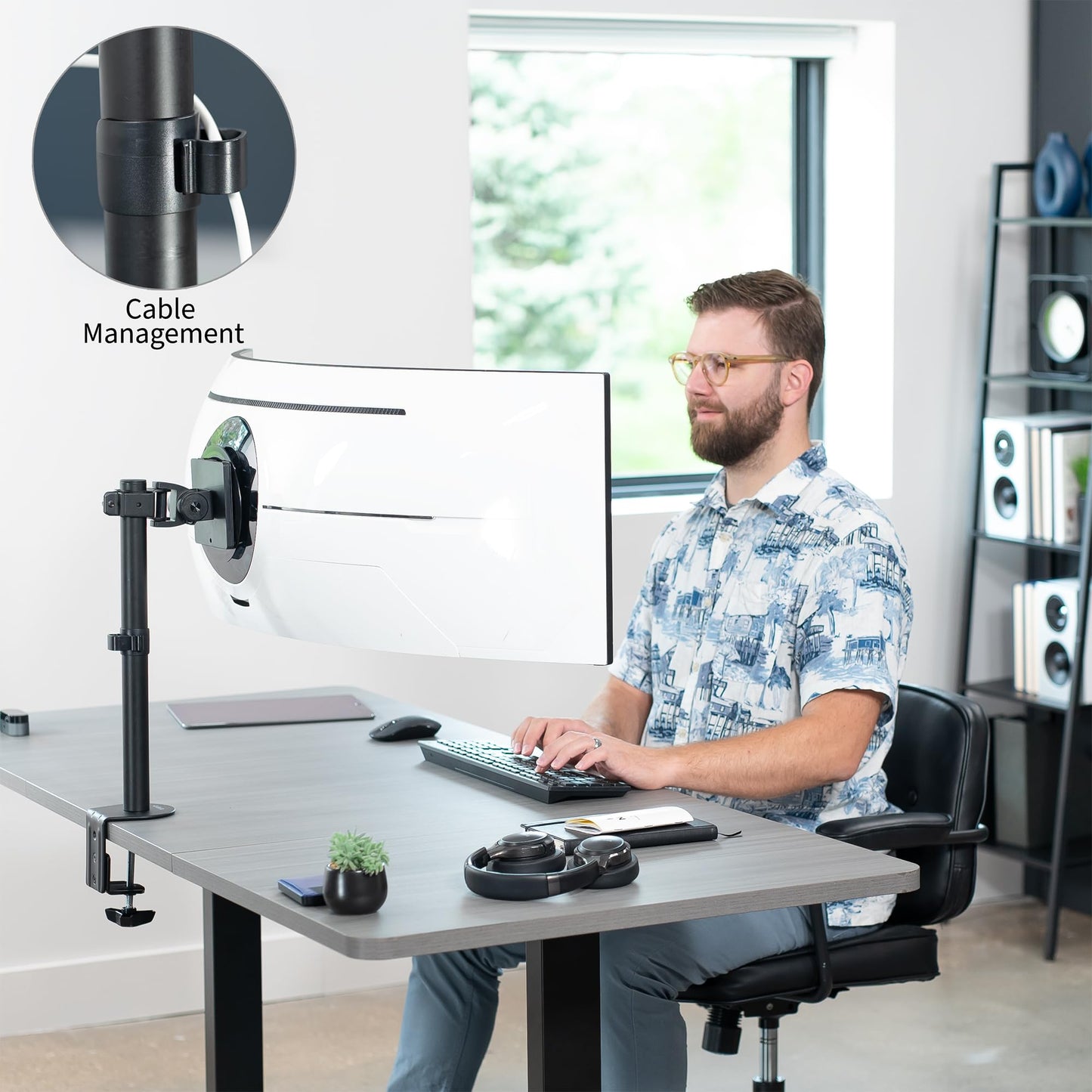 VIVO Clamp-on Single Ultra Wide Monitor Desk Mount, Low Profile Heavy Duty Adjustable Stand for 1 Ultrawide Screen up to 49 inches, 20kg Capacity, Black, STAND-V100C