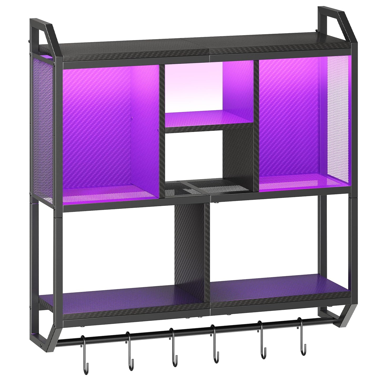 HOOBRO Gaming Floating Shelves with LED Lights, 3-Tier Wall Mounted Shelf for Wall Storage, 75 cm Pipe Shelves Hanging Display Rack, with Hanging Rod and 6 S-Hooks, for Gaming Room, Black BB70DBJ01