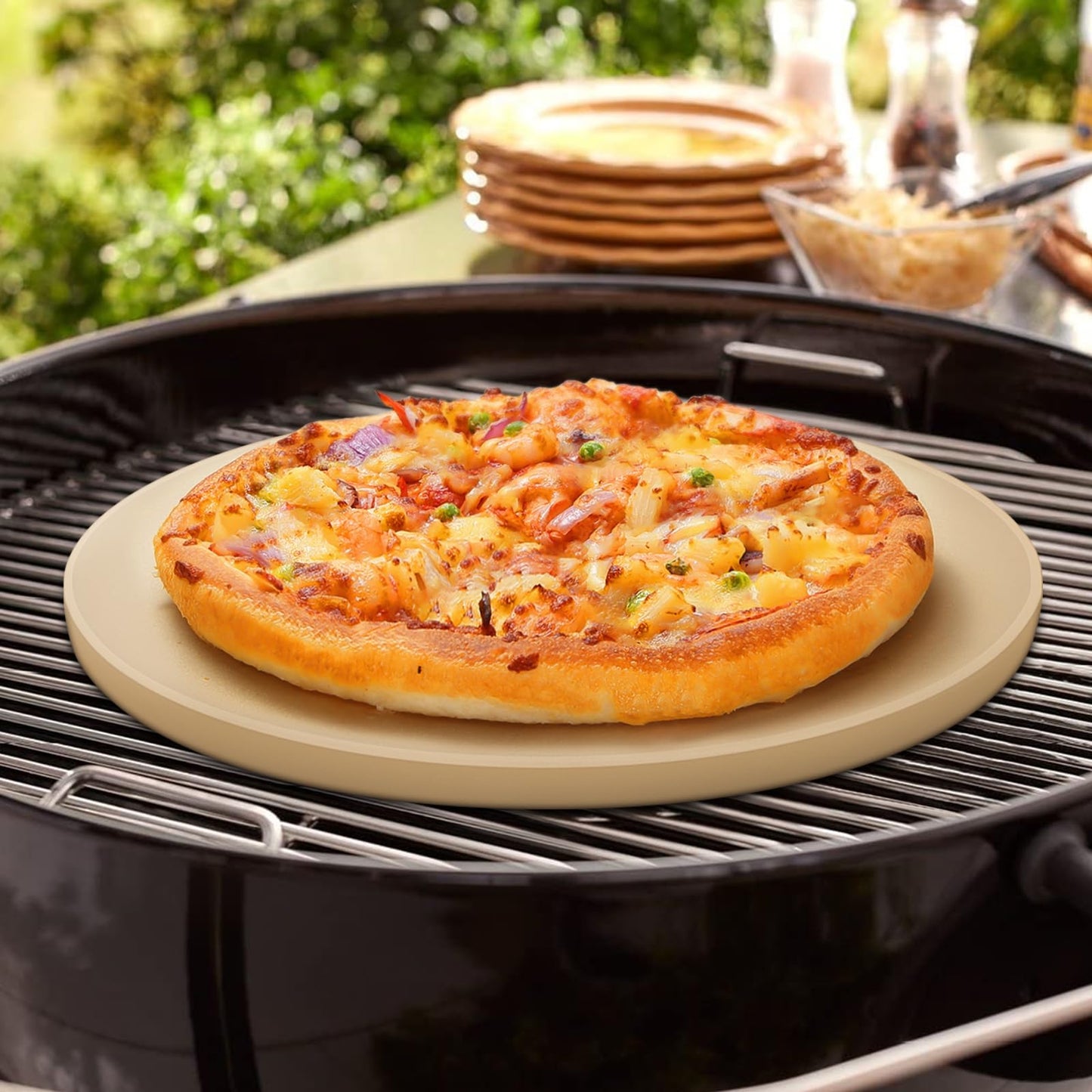 Unicook 16 Inch Round Pizza Baking Stone, Heavy Duty Ceramic Pizza Grilling Stone for Oven and Grill, Thermal Shock Resistant, Ideal for Baking Crisp Crust Pastry, Bread and More, Includes Scraper