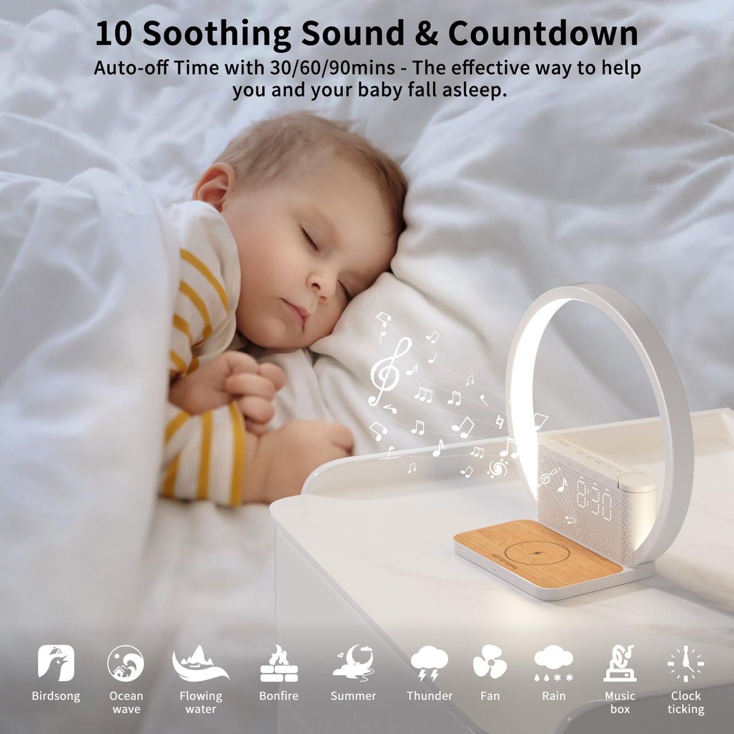 Sunrise Alarm Clock for Heavy Sleepers,Touch Lamps for Nightstand with Wireless Charger Station for iPhone/Samsung,Sound Machine,Wake Up Light with Snooze/Timer/10 Natural Sounds/3 Dimmable