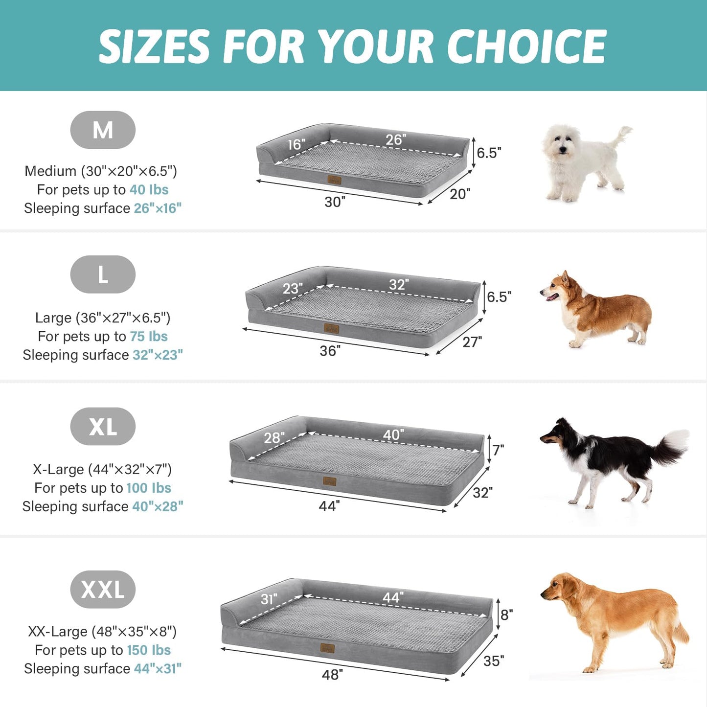 COZY KISS Orthopedic Dog Bed for Giant Breed Dogs, Extra Large Dogs Crate Bed XXL, L Shaped Foam Anti-Slip Bottom Pet Cat Sofa with Washable Cover, Suitable for Pet Up to 150 lbs, 48x35x8 inch, Grey