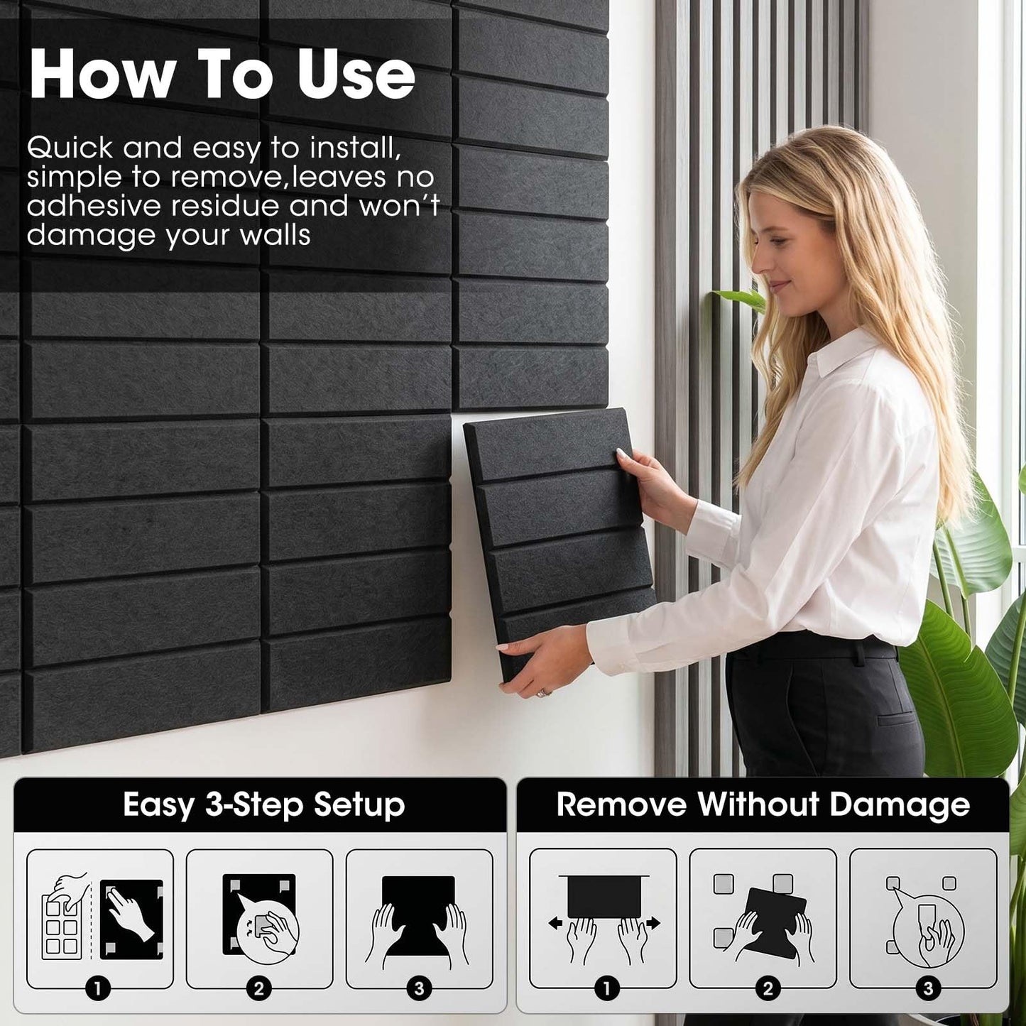 MQAAUP 9mm Thick Acoustic Foam Panels, 12 Pack Cork Board for Wall, 60" x 36" Door Soundproofing, with 60 PCS Safe Removable Adhesive Tabs, for Walls for Home Office Classroom (12, Black)