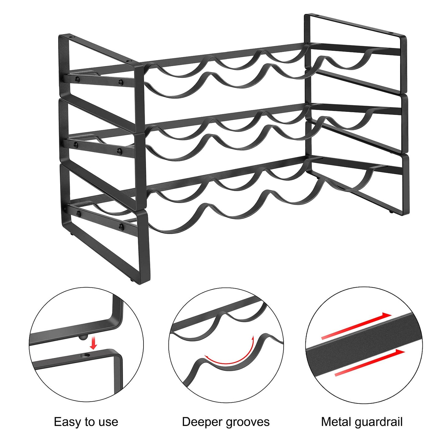 3 Tier Wine Rack,Tabletop Stackable Wine Rack Freestanding Champagne Racks Countertop for Kitchen Pantry Cabinet for Kitchen, Bar, Pantry, Cellar, Basement, Countertop, Cabinet