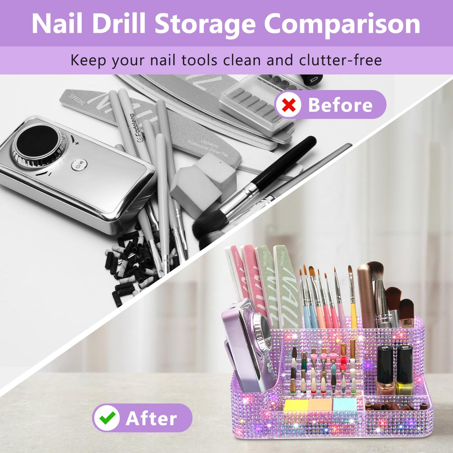 CGBE Nail Drill Holder, 28 Holes Drill Bit Holder for Nails, Professional Nail Tool Organizer, Nail Desk Organizer for Nail Tech, Nail Salon DIY Use - Diamond Purple (Not Including Nail Drill Set)