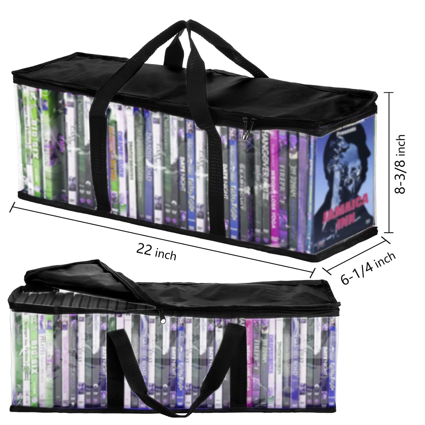 Fasmov 6 Pack DVD Storage Bags, Black, PVC & Polyester, Holds 240 DVDs (40 Each), Water Resistant, Easy Access, Reusable, 22" x 8.375" x 6.25" (L x W x H), Indoor Use, Media Storage