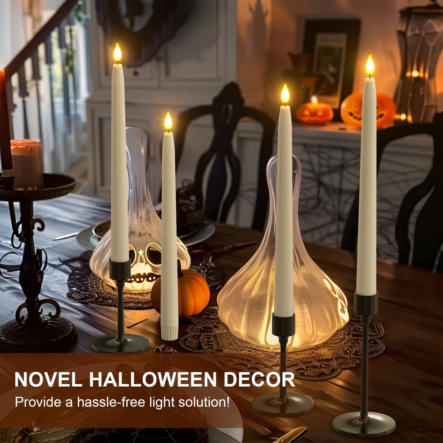 Yme 10pcs LED Ivory Taper Candles with Timer and Remote, Plastic Window Candles with Warm White Light Battery Operated for Candlesticks Wedding Halloween Christmas Decorations