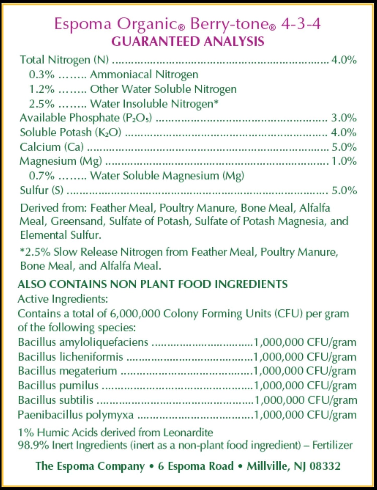 Espoma Organic Berry-tone Dry Plant Food - 4 Lb, 4-3-4, Organic Fruit & Berry Granular Plant Food