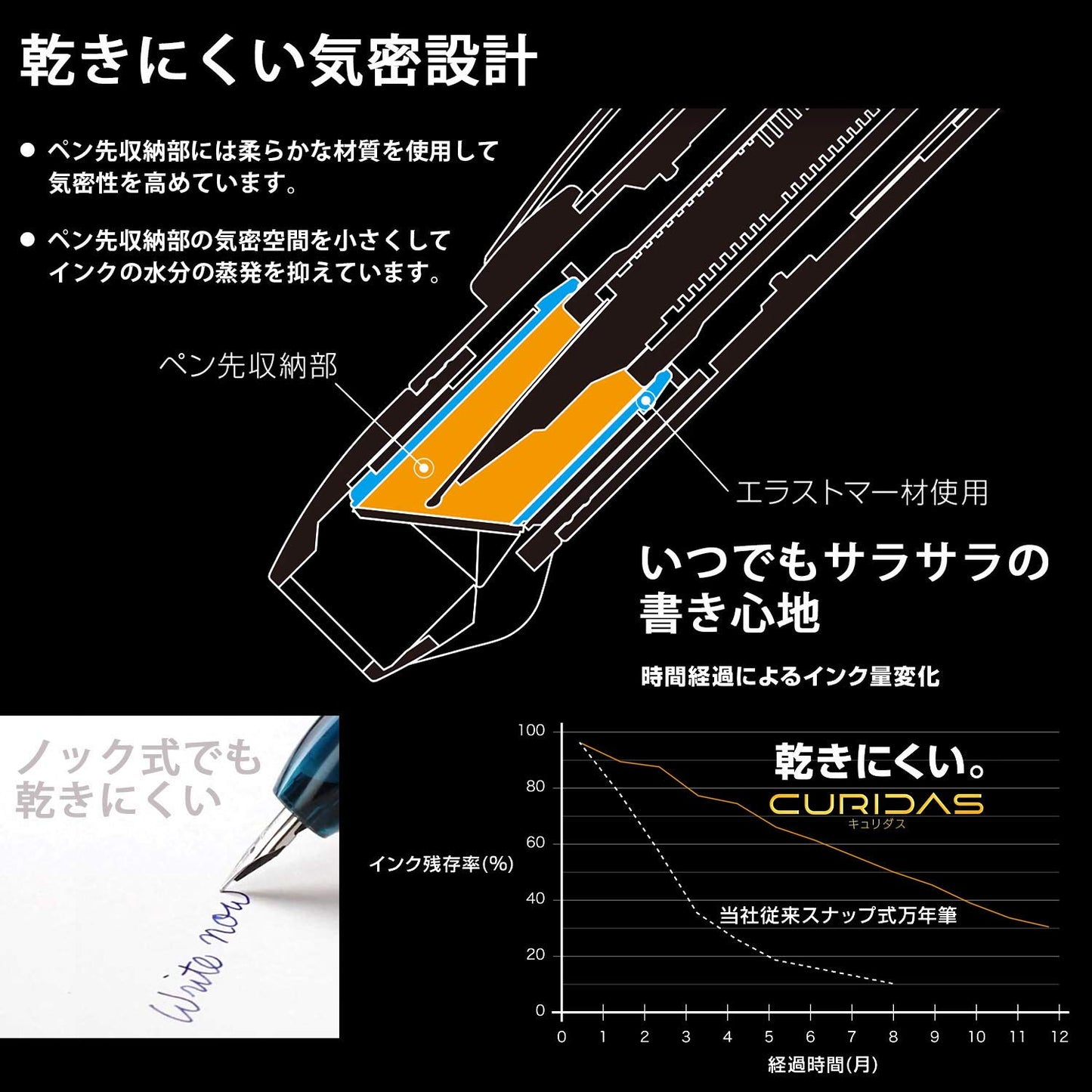Platinum Fountain Pen, Curidus, Graphite Smoke, Medium Point, PKN-7000#7-3