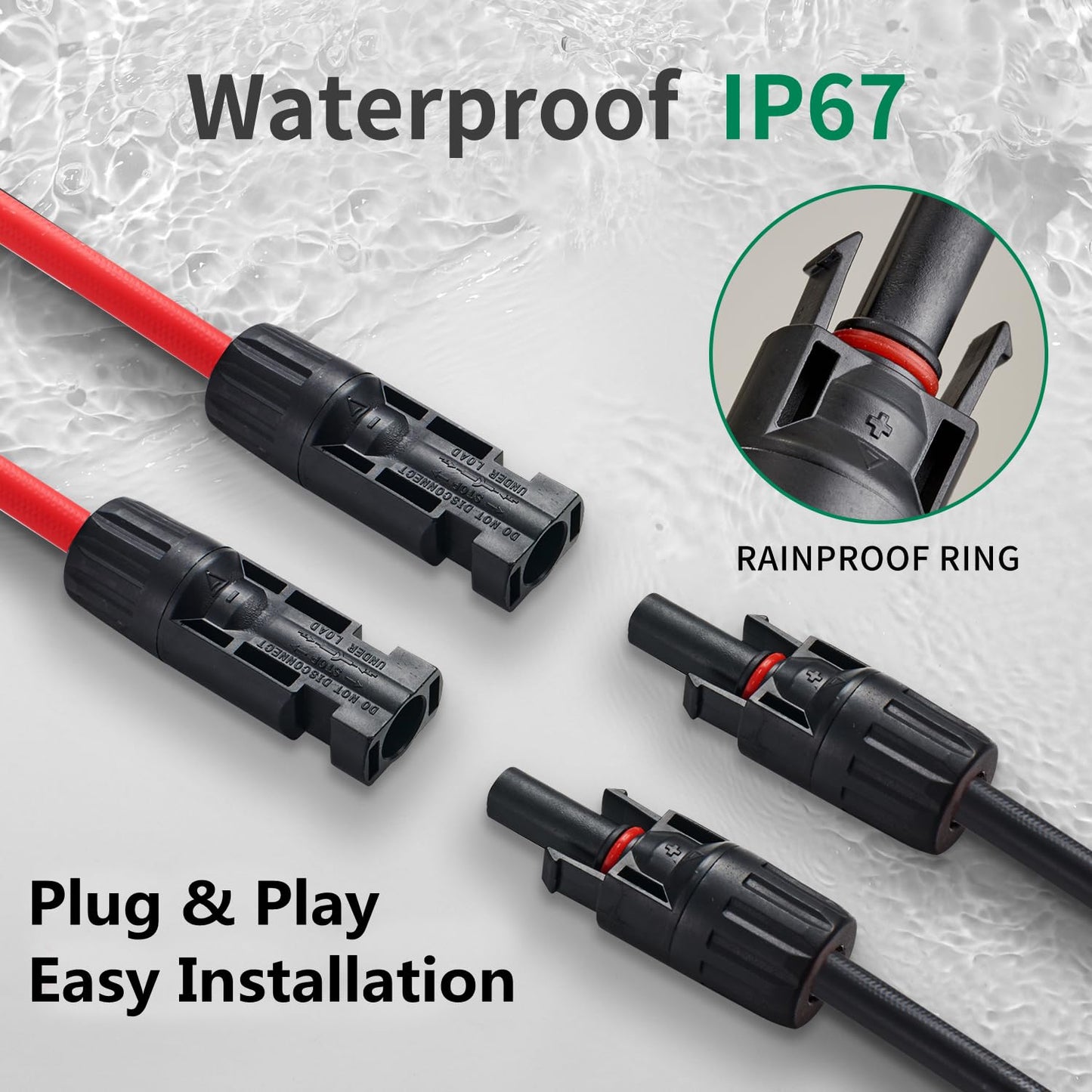 SOYAN 20 Feet 10AWG Solar Extension Cables Fitted with Connectors (Red & Black)
