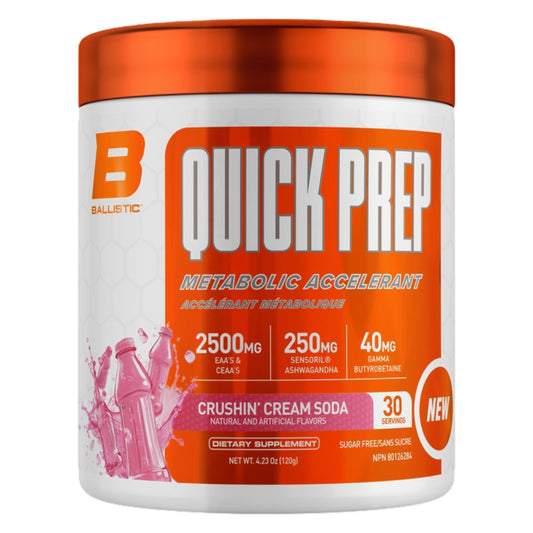 Ballistic Quick Prep Metabolic Accelerant | Thermogenic Fat Burner with Sensoril Ashwagandha & EAAs | Weight Management, Natural Diuretic, Enhances Energy & Recovery | 30 Servings (Crushin' Cream Soda)